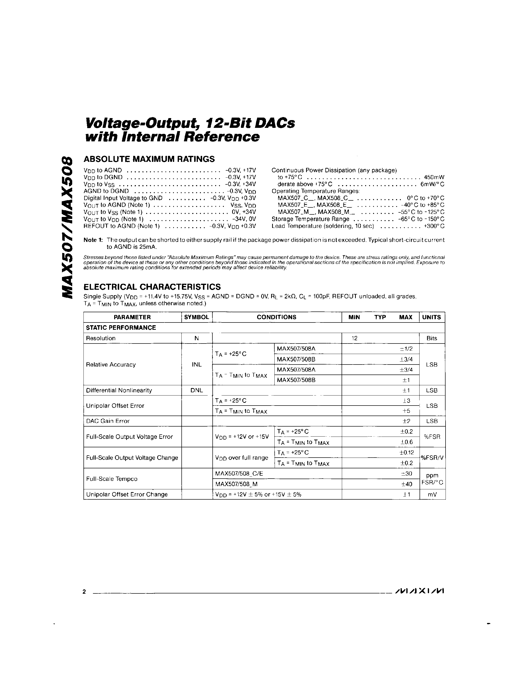 Datasheet MAX507 - Voltage-Output / 12-Bit DACs with Internal Reference page 2