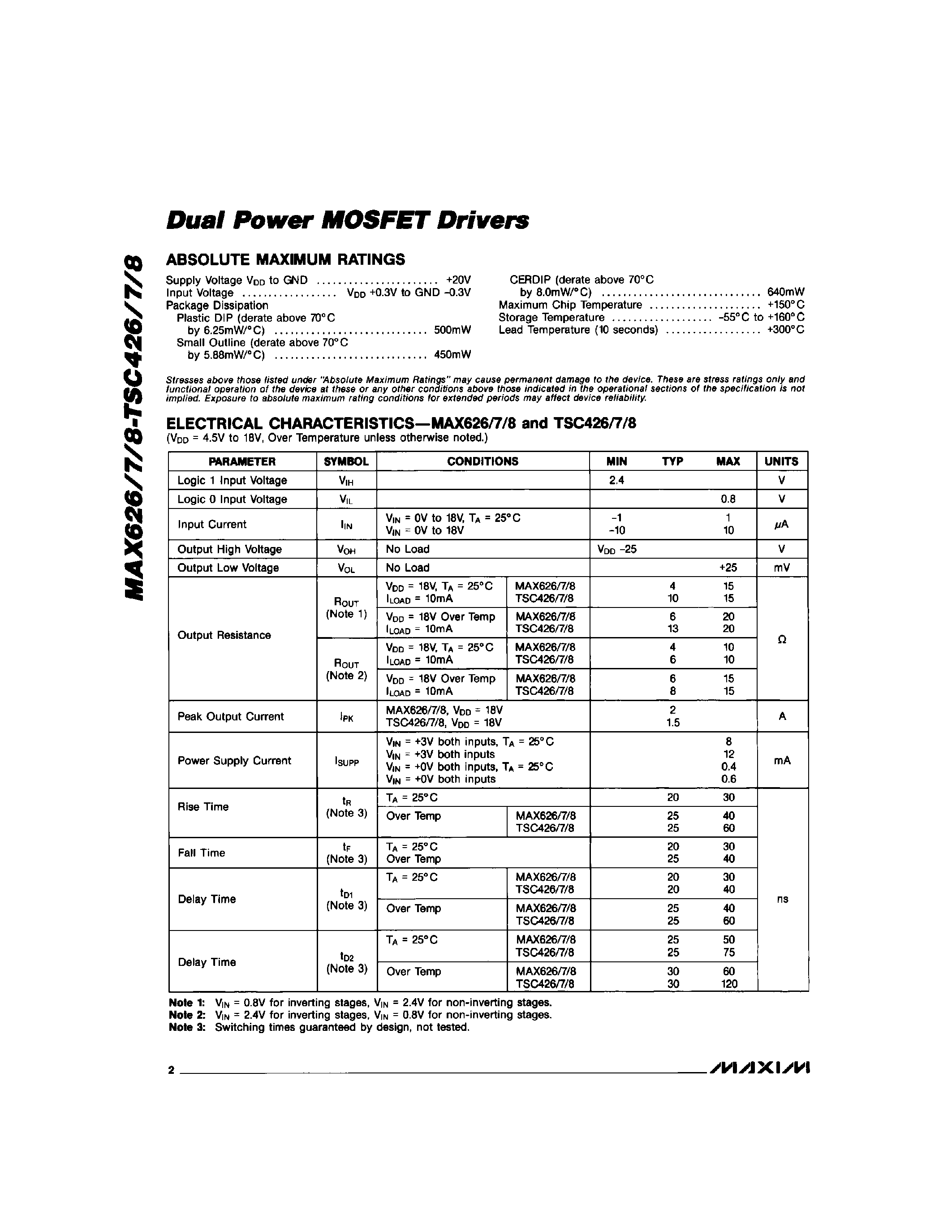 Datasheet MAX628C/D - Dual Power MOSFET Drivers page 2