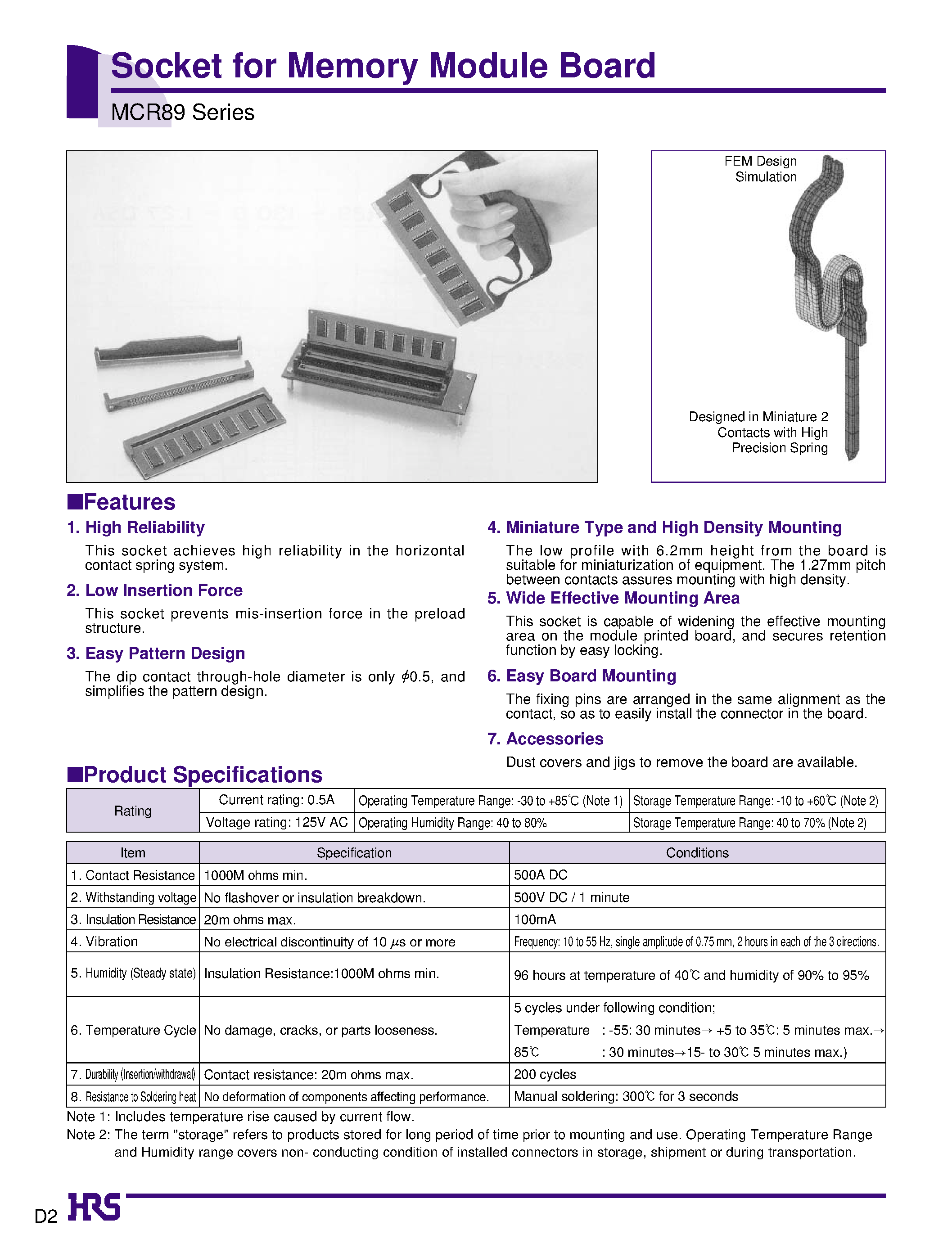 Datasheet MCR89-130D-1.27DSC page 1 Datasheet MCR89-130D-1.27DSC - Socket for Memory Module Board page 1