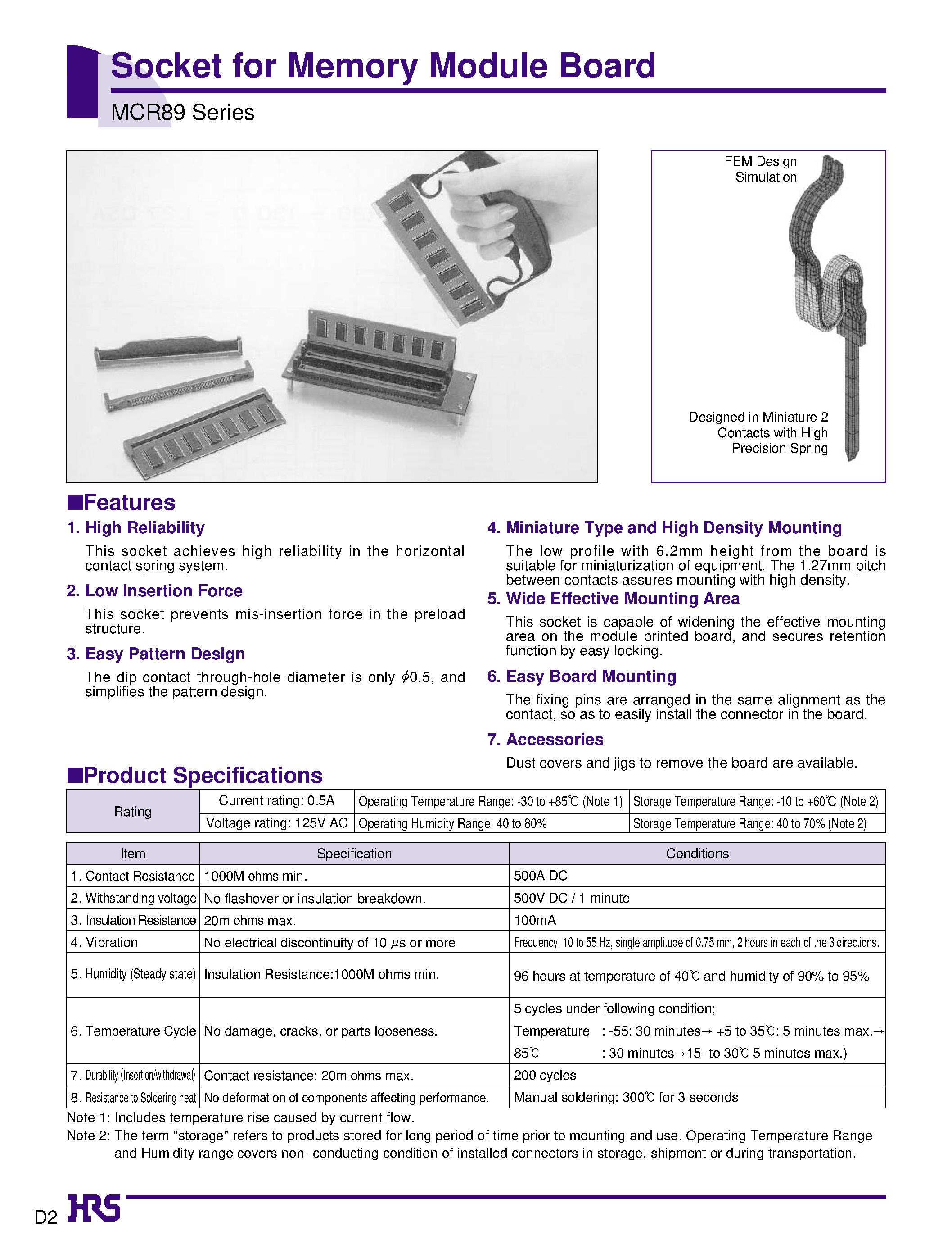 Даташит MCR89-130D-1.27DSC - Socket for Memory Module Board страница 1