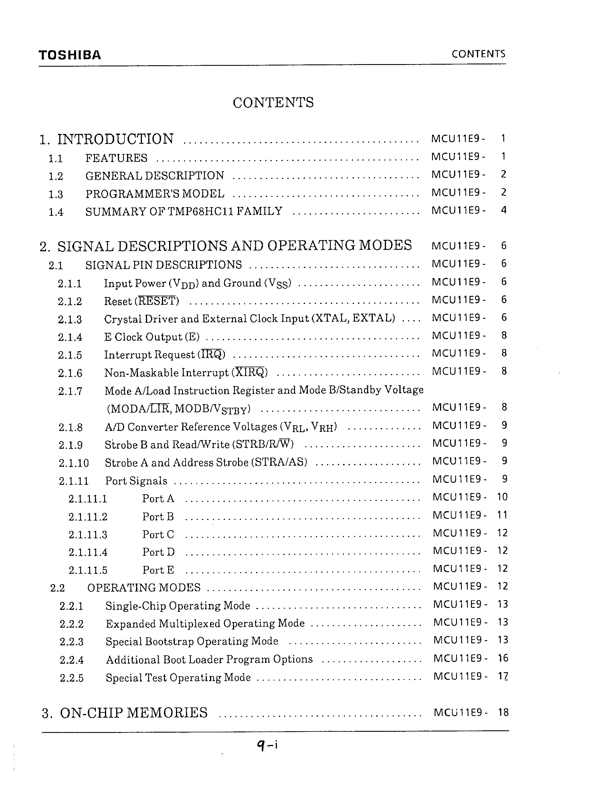 Даташит на микросхему MCU11E9 страница 1 Даташит MCU11E9 - THE TMP68HC11E9 IS AN ADVANCED 8-BIT MICROCONTROLLER (MCU) WITH HIGHLY SOPHISTICATED ON-CHIP PERIPHERAL страница 1