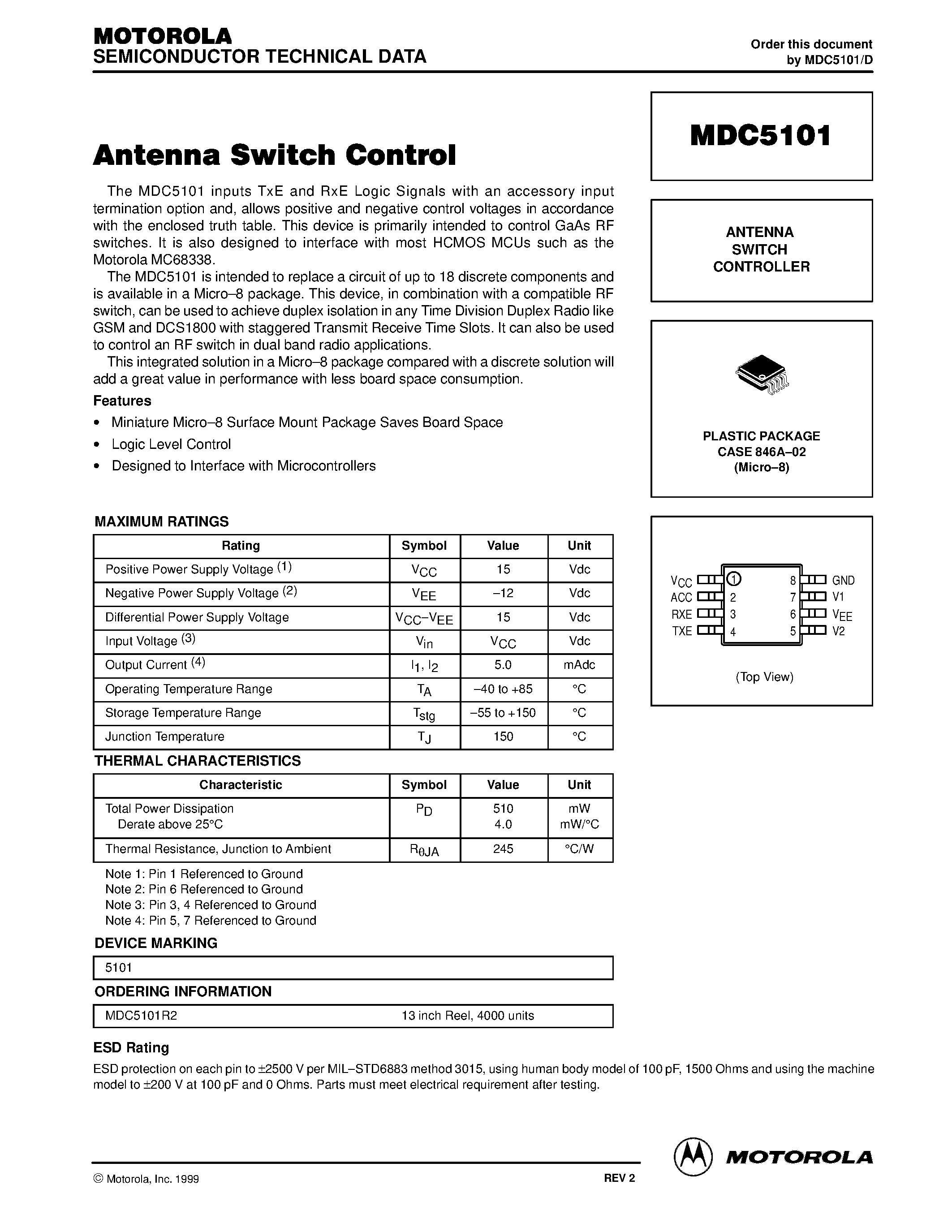 Datasheet MDC5101 - ANTENNA SWITCH CONTROLLER page 1