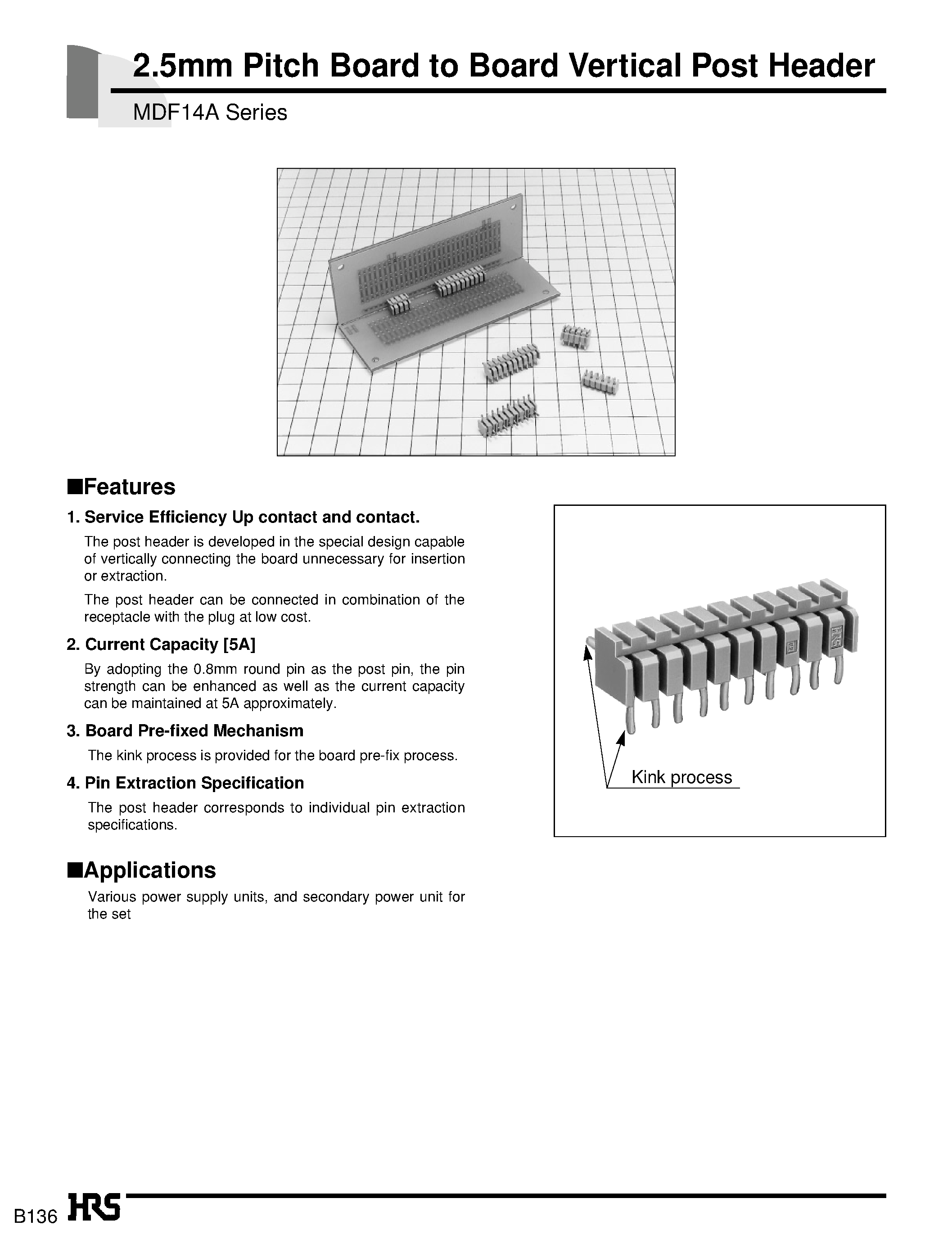 Datasheet MDF14A-5P-2.5DS - 2.5mm Pitch Board to Board Vertical Post Header page 1