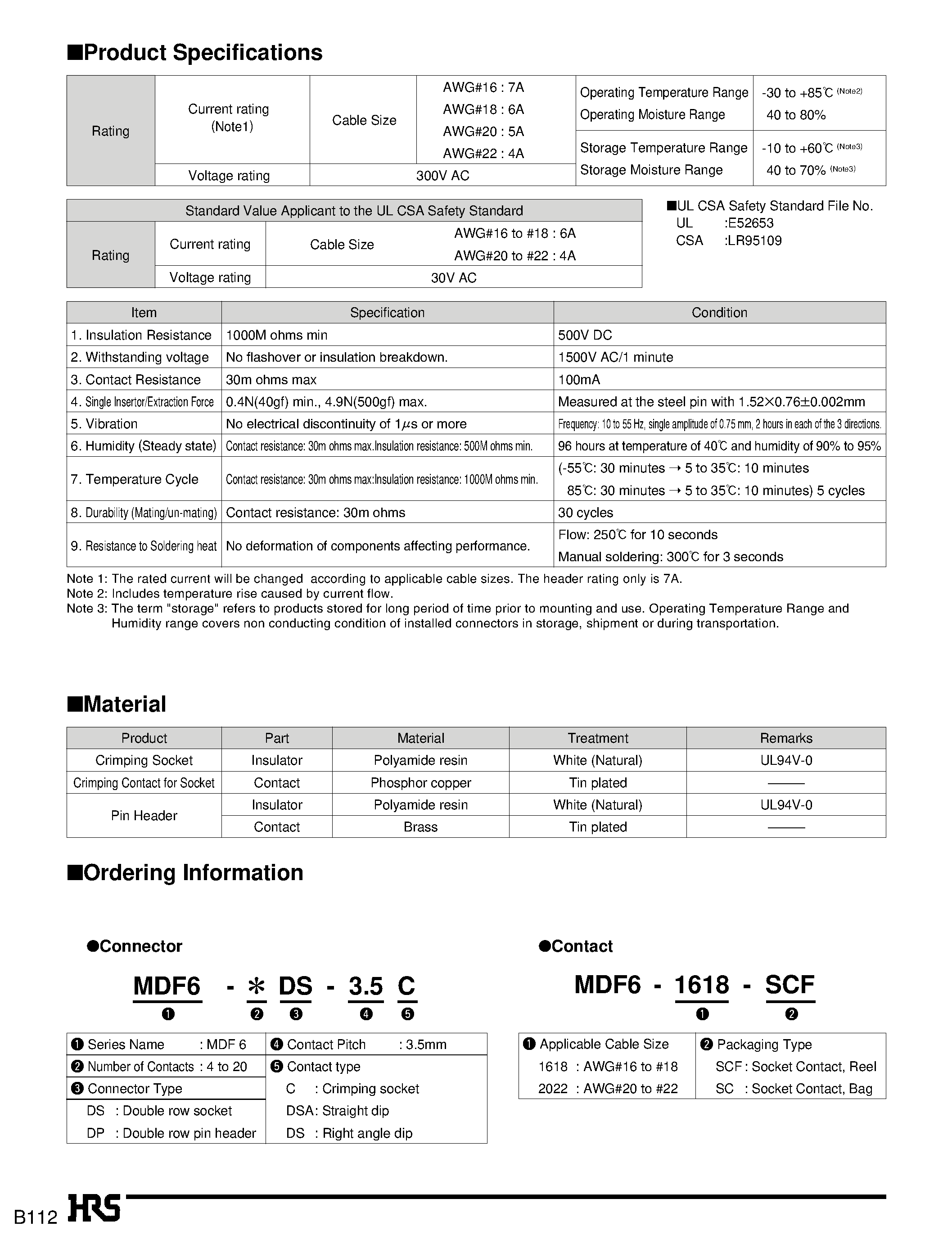 Datasheet MDF6-TA1618HC page 2 Datasheet MDF6-TA1618HC - 3.5mm Pitch Miniature Double Row Connector for Secondary Power (Product Compliant to UL/CSA Standard) page 2
