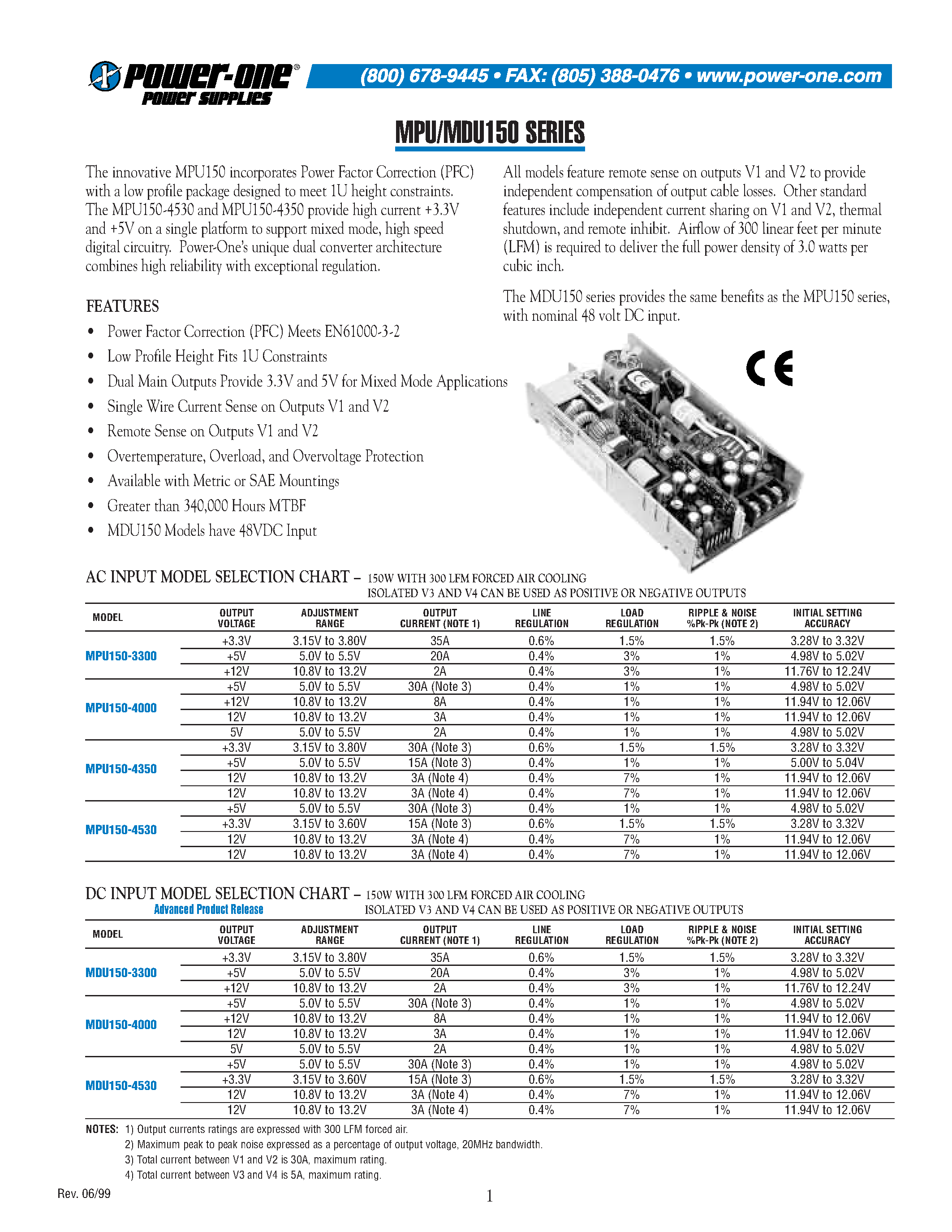 Datasheet MDU150-3300 - Power Factor Correction (PFC) Meets EN61000-3-2 page 1