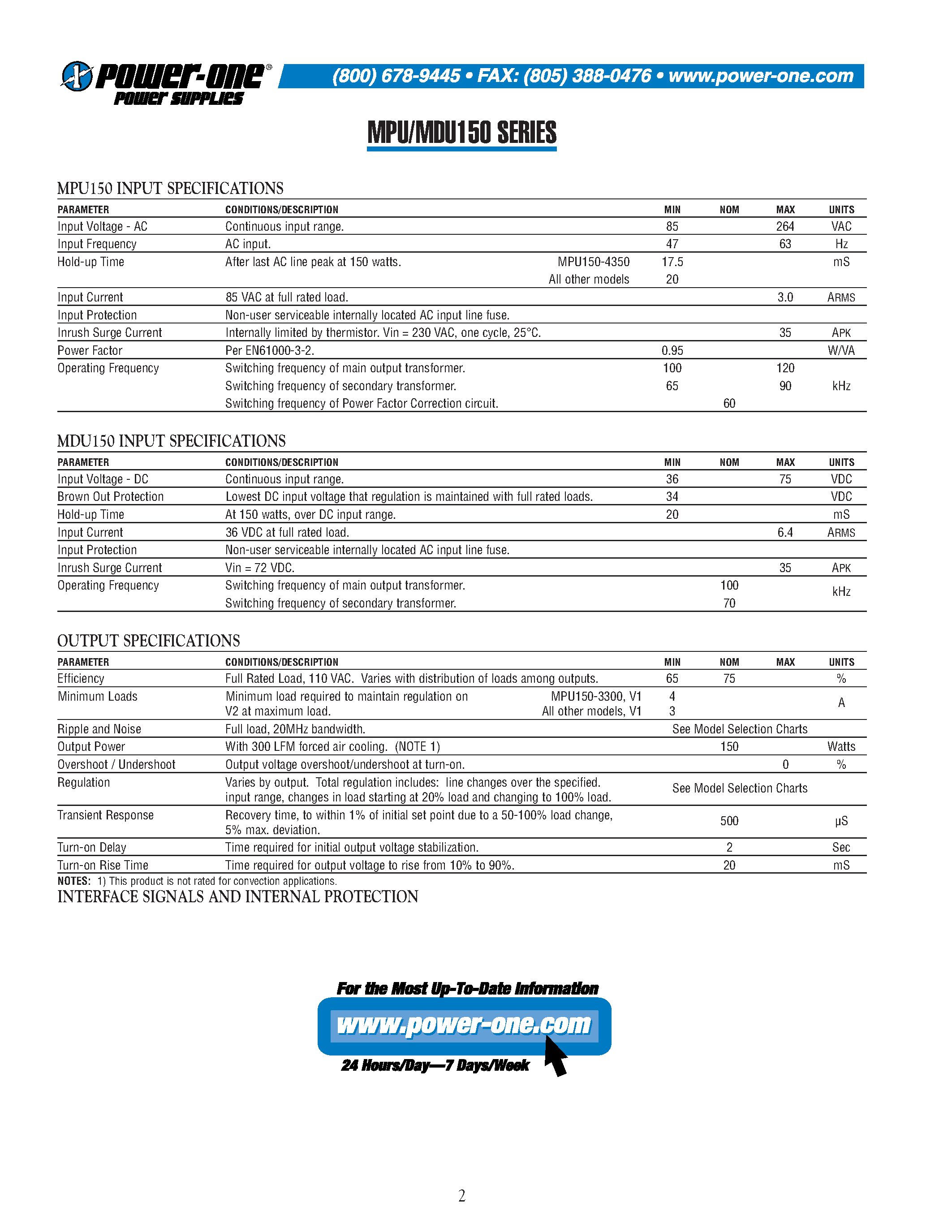 Datasheet MDU150-4530 - Power Factor Correction (PFC) Meets EN61000-3-2 page 2