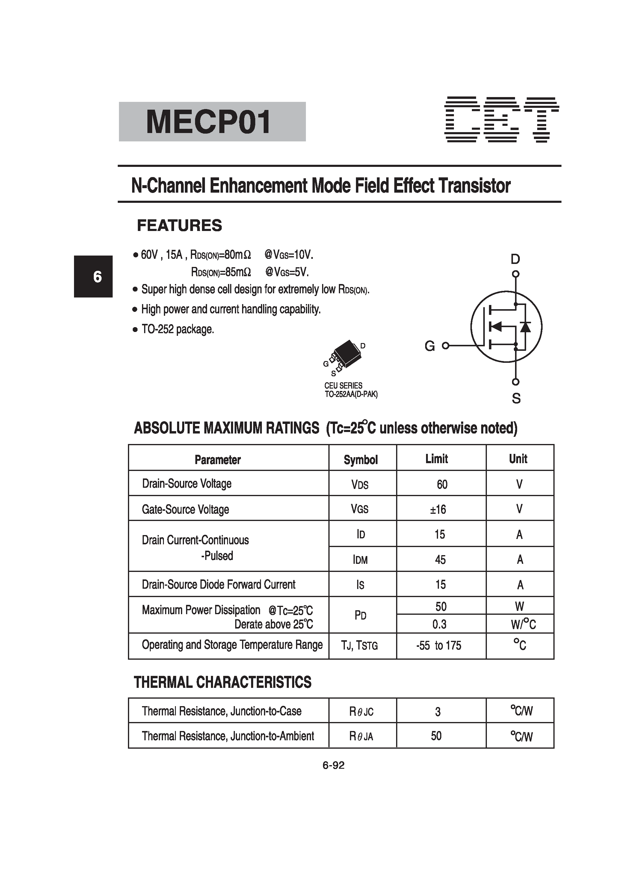 Datasheet MECP01 - N-Channel Enhancement Mode Field Effect Transistor page 1