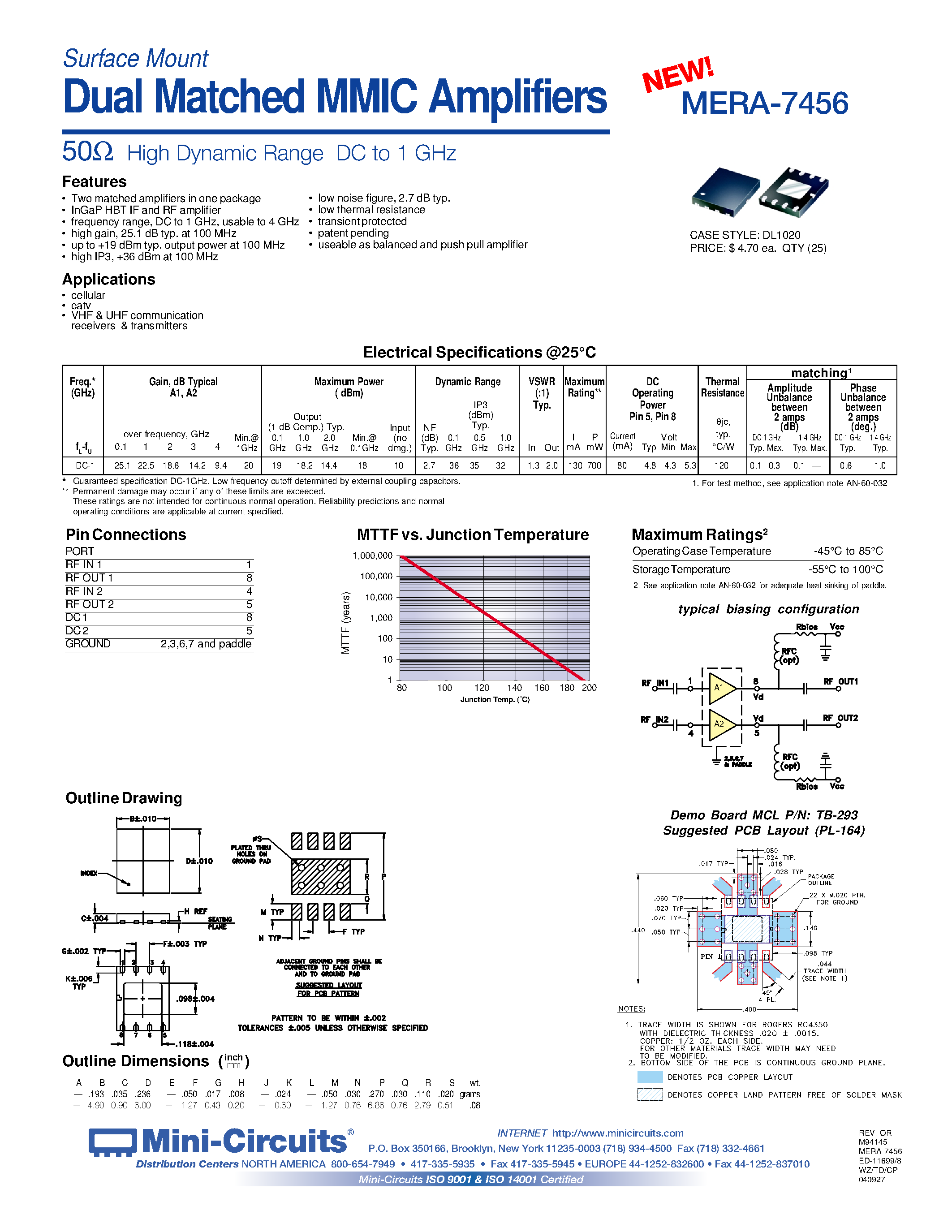 Datasheet MERA-7456 page 1 Datasheet MERA-7456 - Dual Matched MMIC Amplifiers page 1
