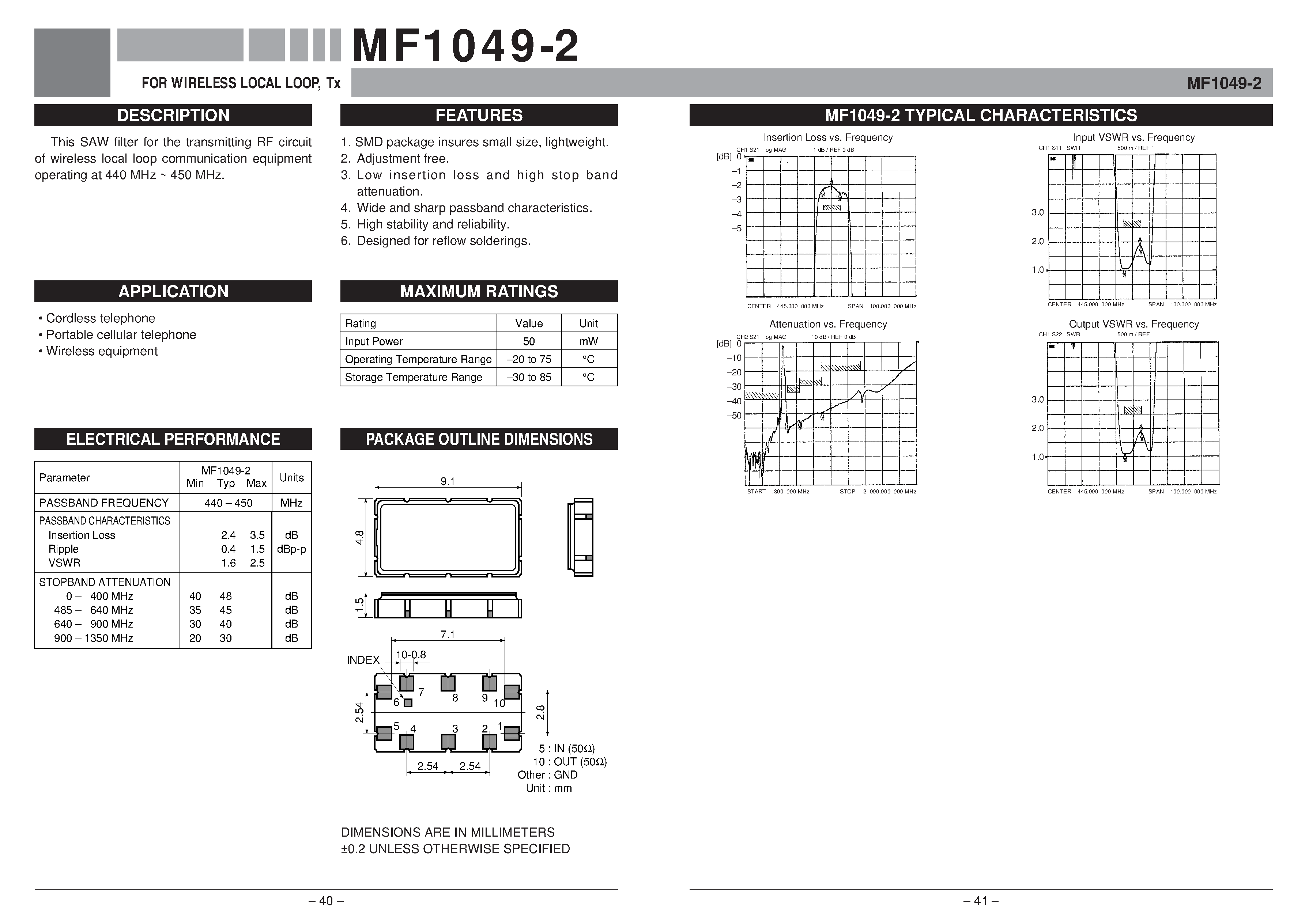 Datasheet MF1049-2 - FOR WIRELESS LOCAL LOOP / Tx page 1