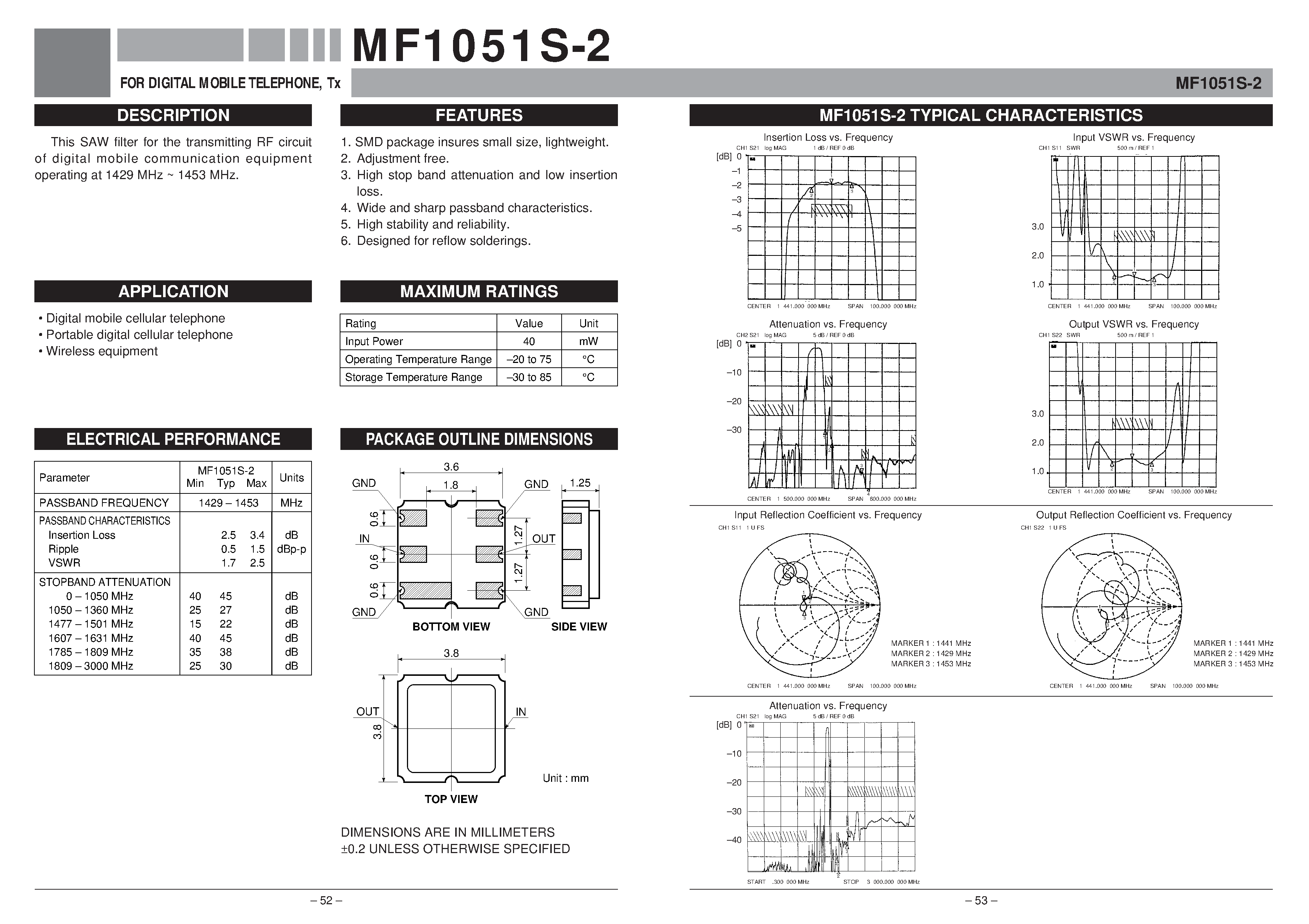 Datasheet MF1051S-2 - FOR DIGITAL MOBILE TELEPHONE / Tx page 1
