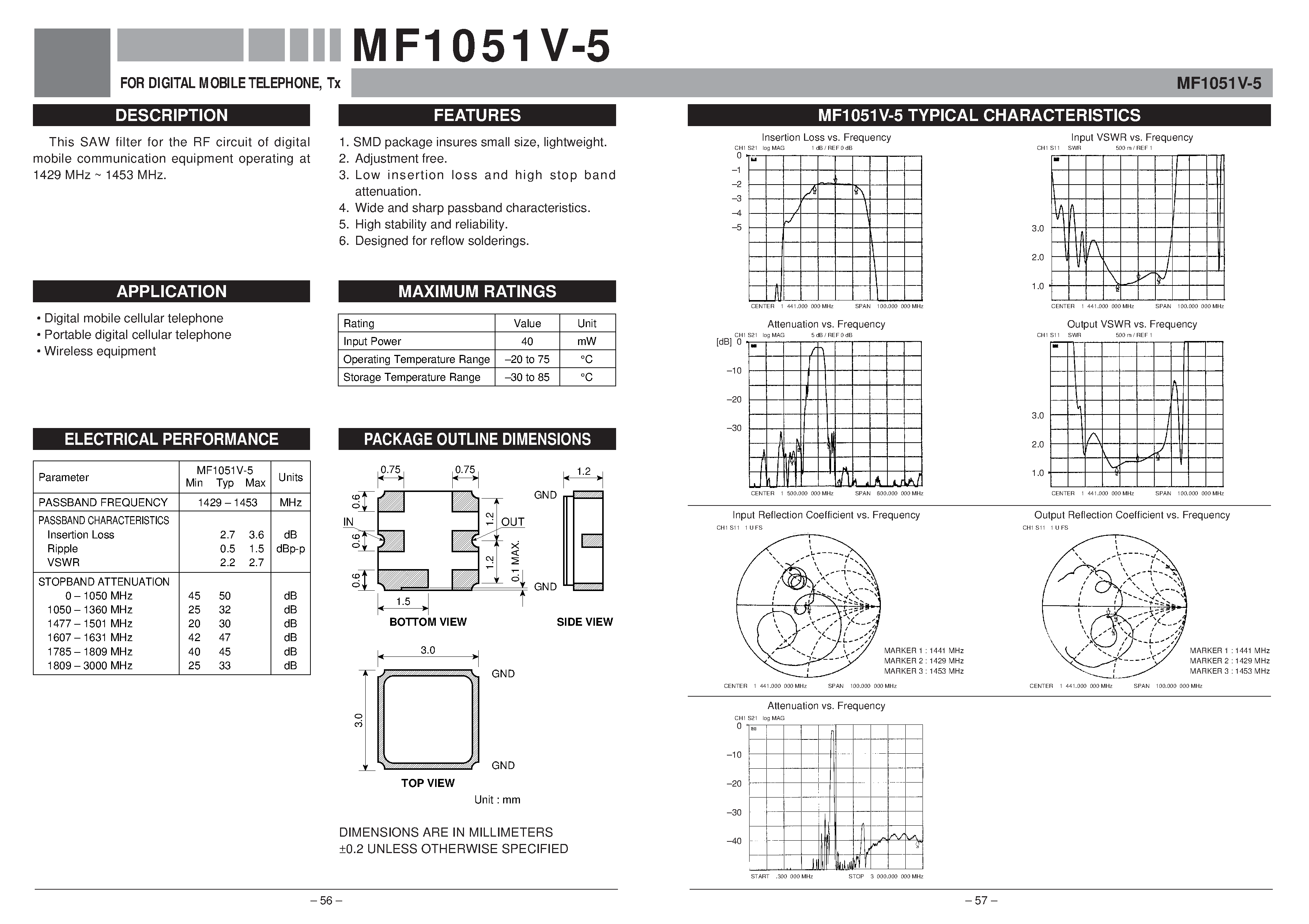 Datasheet MF1051V-5 - FOR DIGITAL MOBILE TELEPHONE / Tx page 1