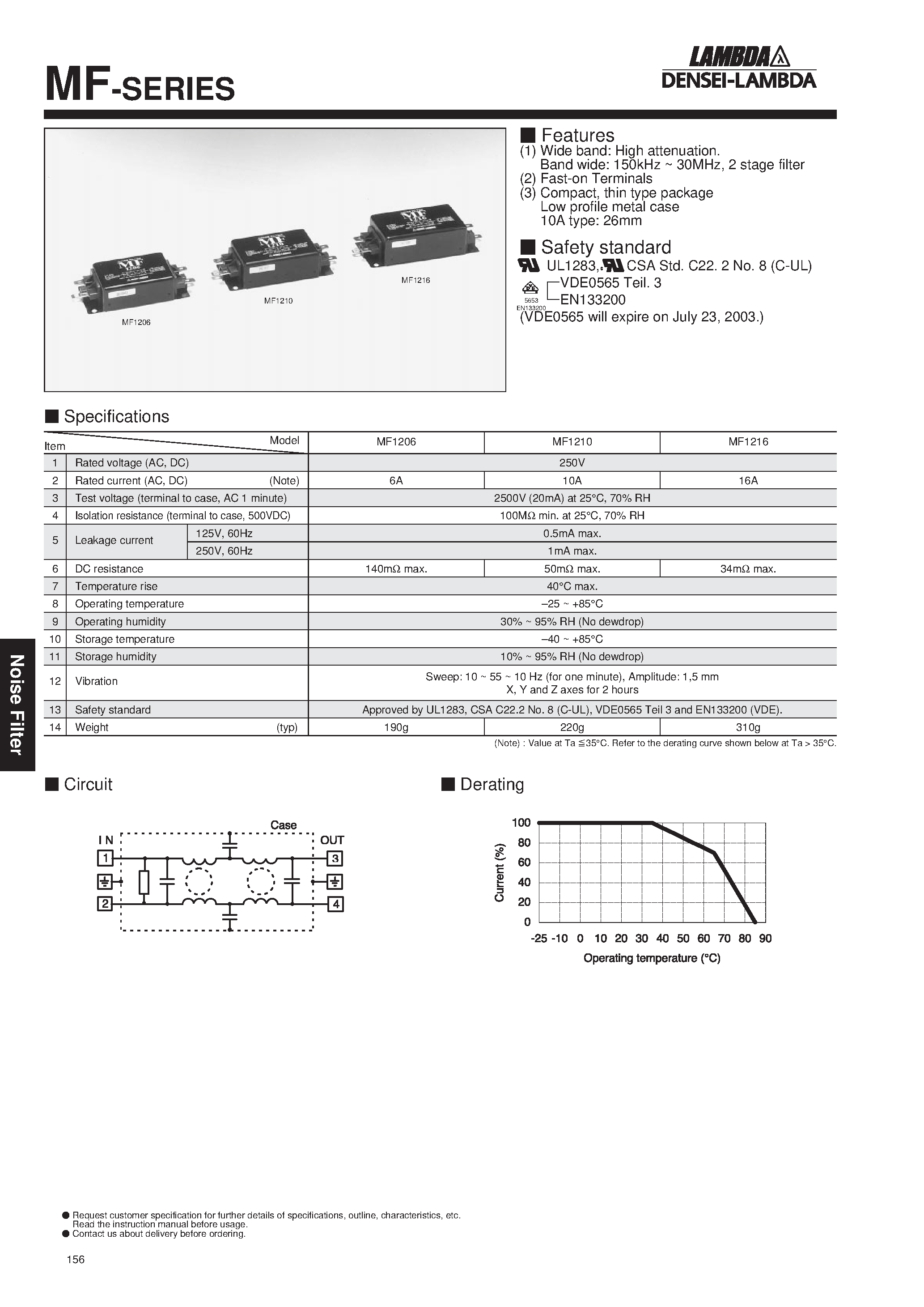 Datasheet MF1216 - Band wide:150kHz ~ 30MHz / 2 stage filter page 1