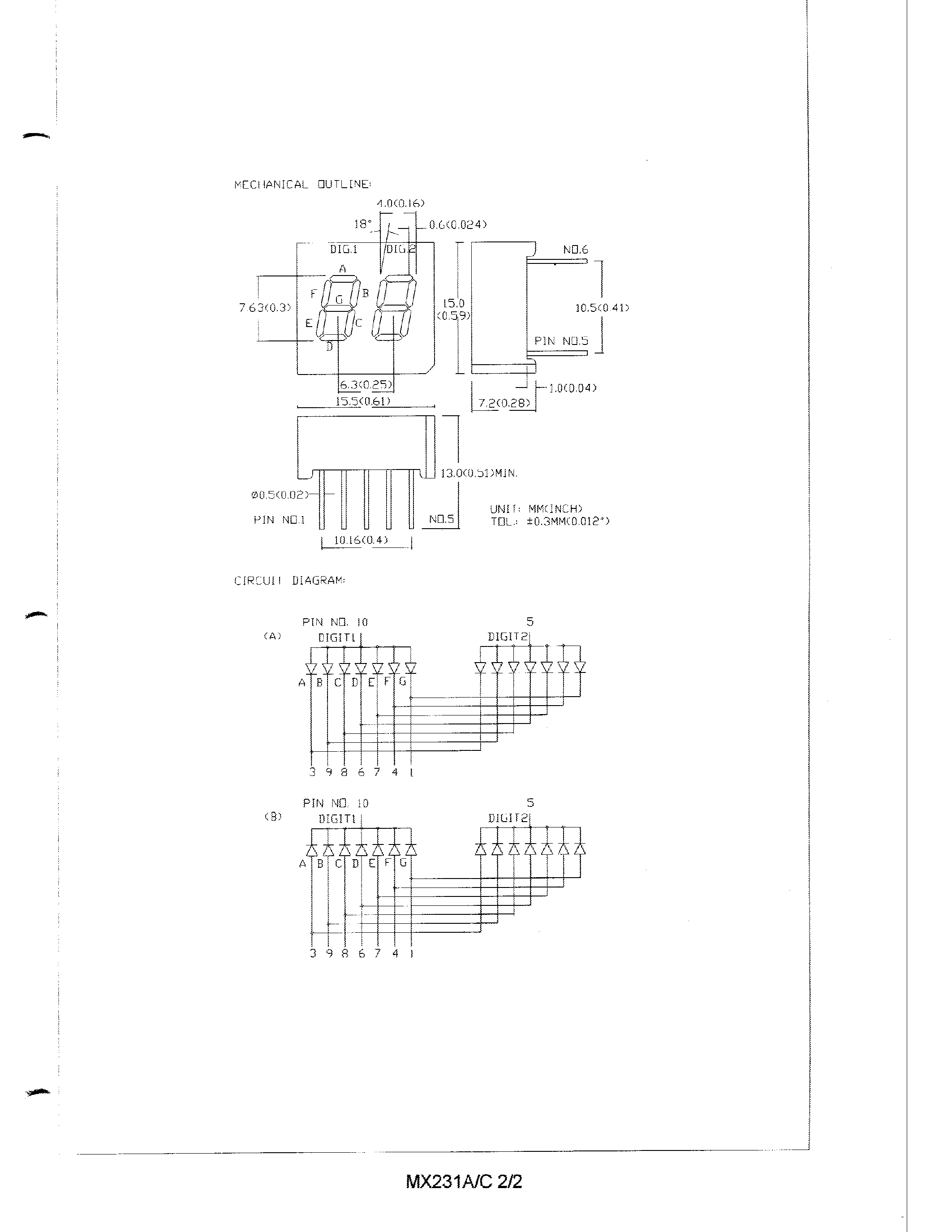 Datasheet MG231C - 0.3 DUAL DIGIT NUMERIC DISPLAYS page 2