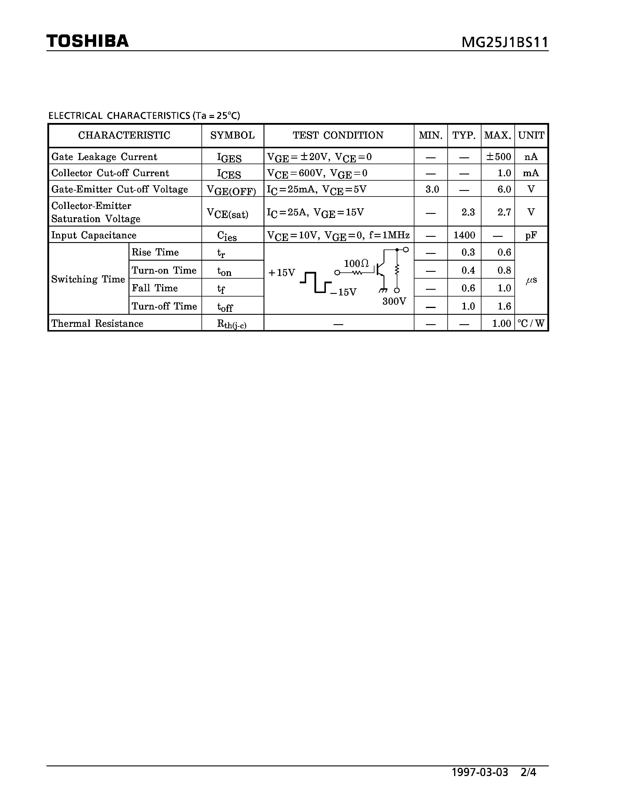 Datasheet MG25J1BS11 - N CHANNEL IGBT (HIGH POWER SWITCHING / MOTOR CONTROL APPLICATIONS) page 2