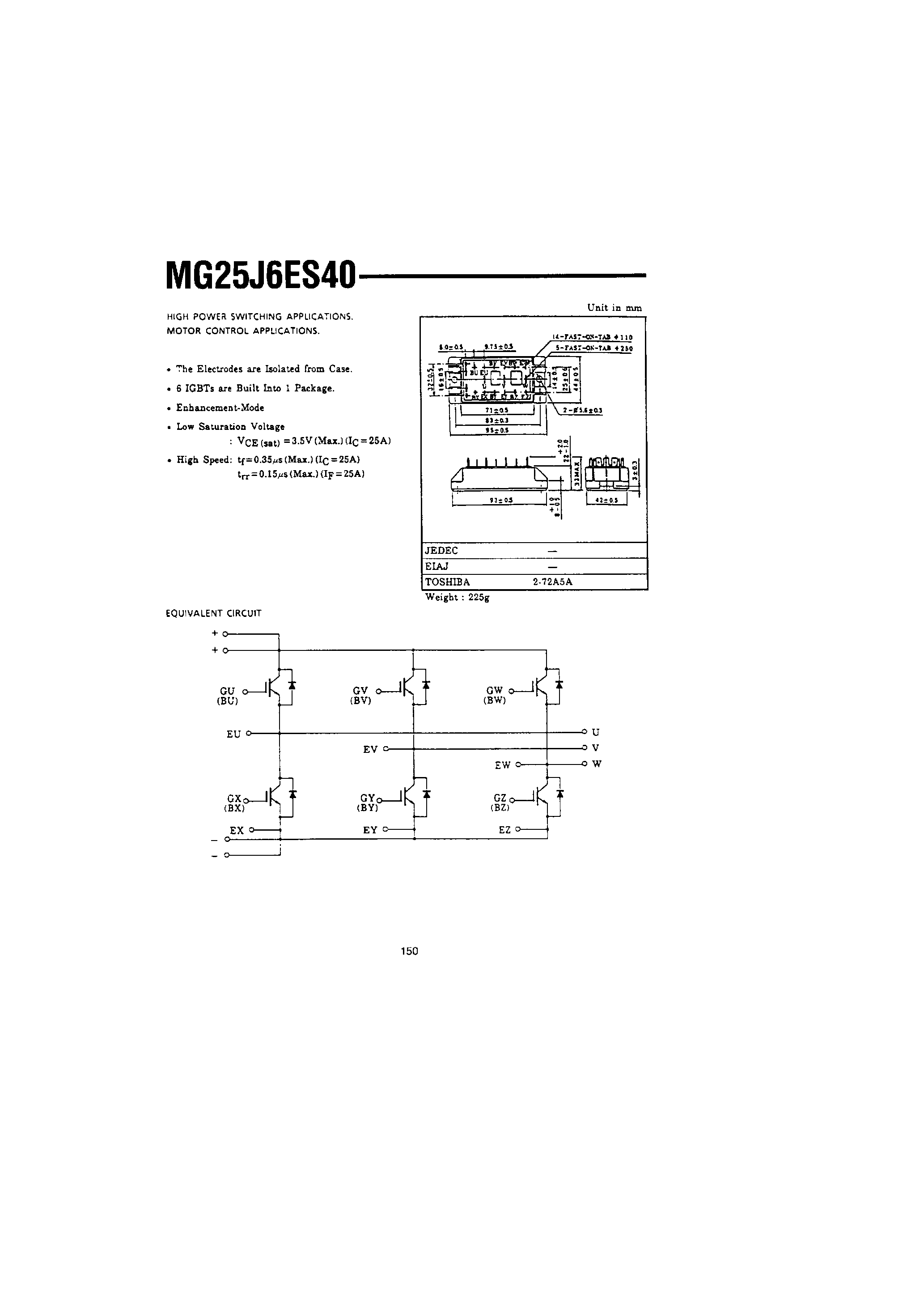 Datasheet MG25J6ES40 - HIGH POWER SWITCHING APPLICATIONS MOTOR CONTROL APPLICATIONS. page 1