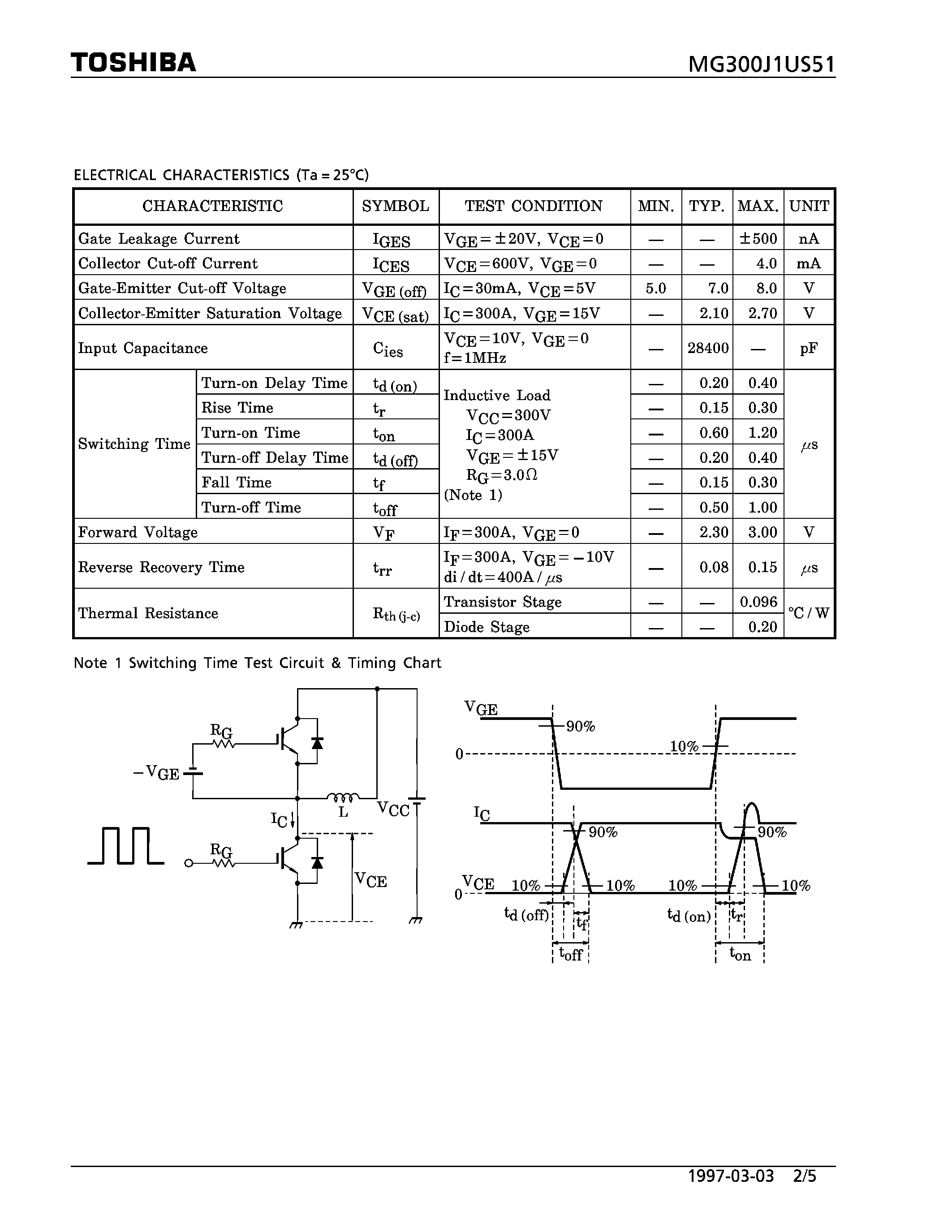 Datasheet MG300J1US51 - N CHANNEL IGBT (HIGH POWER SWITCHING / MOTOR CONTROL APPLICATIONS) page 2