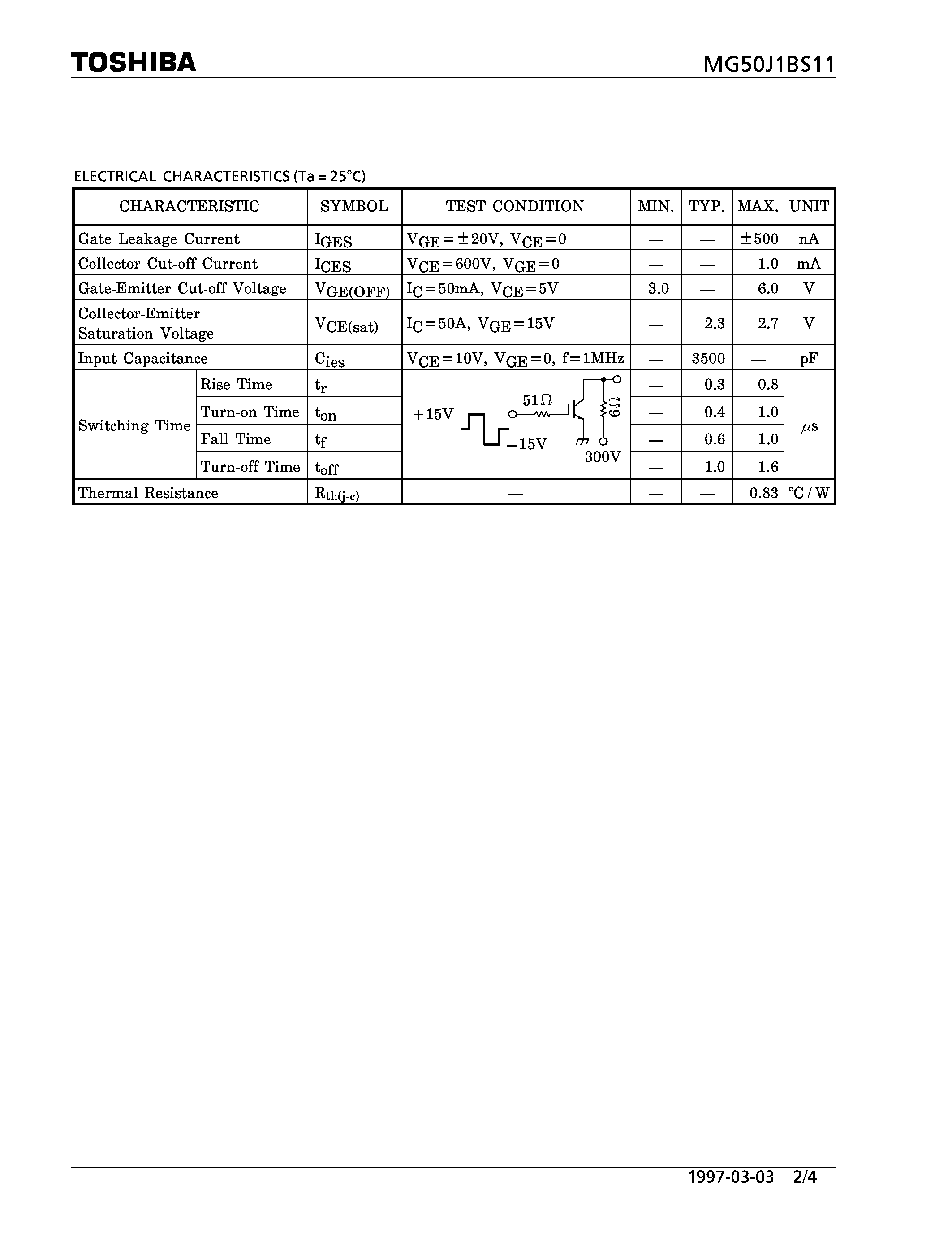 Datasheet MG50J1BS11 - N CHANNEL IGBT (HIGH POWER SWITCHING / MOTOR CONTROL APPLICATIONS) page 2