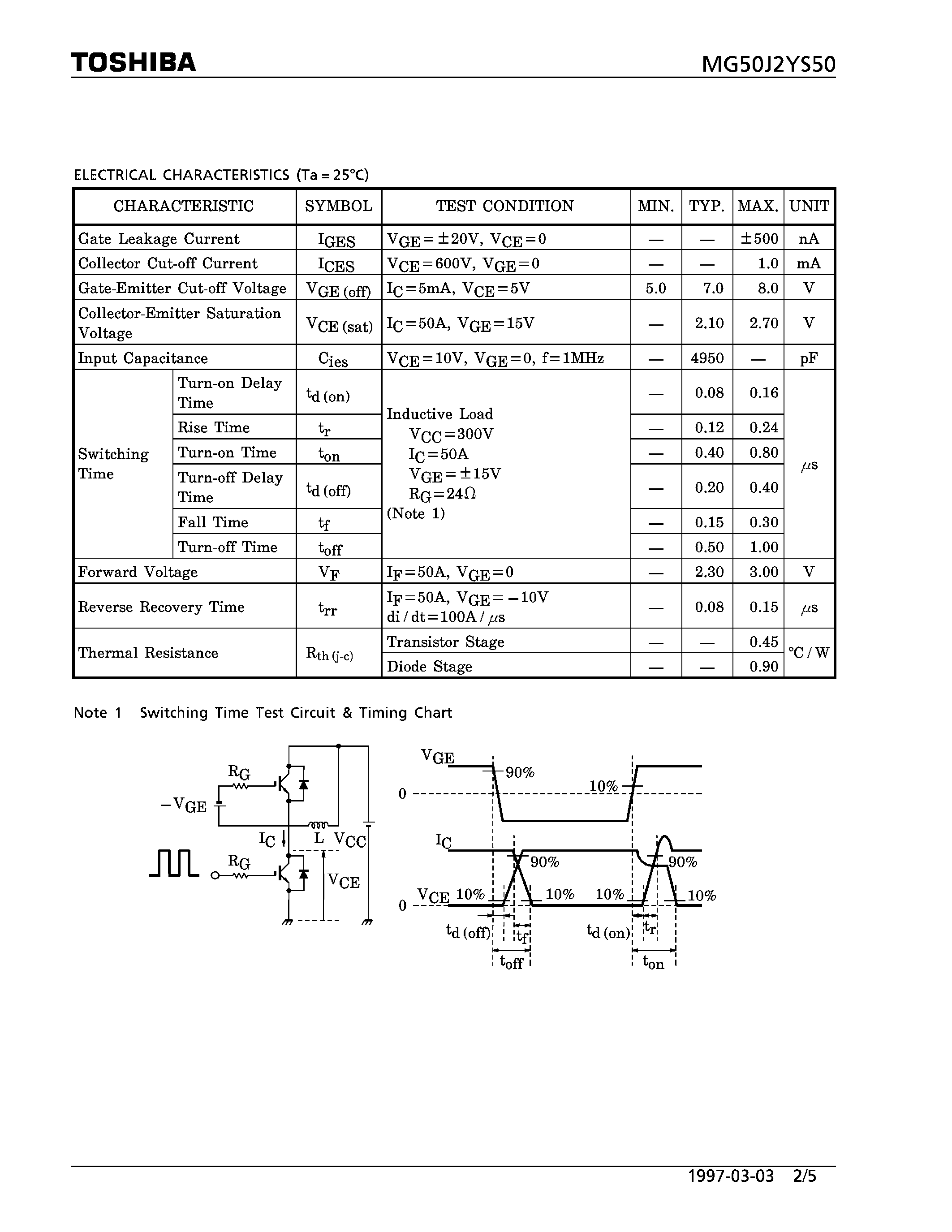 Datasheet MG50J2YS50 - N CHANNEL IGBT (HIGH POWER SWITCHING / MOTOR CONTROL APPLICATIONS) page 2
