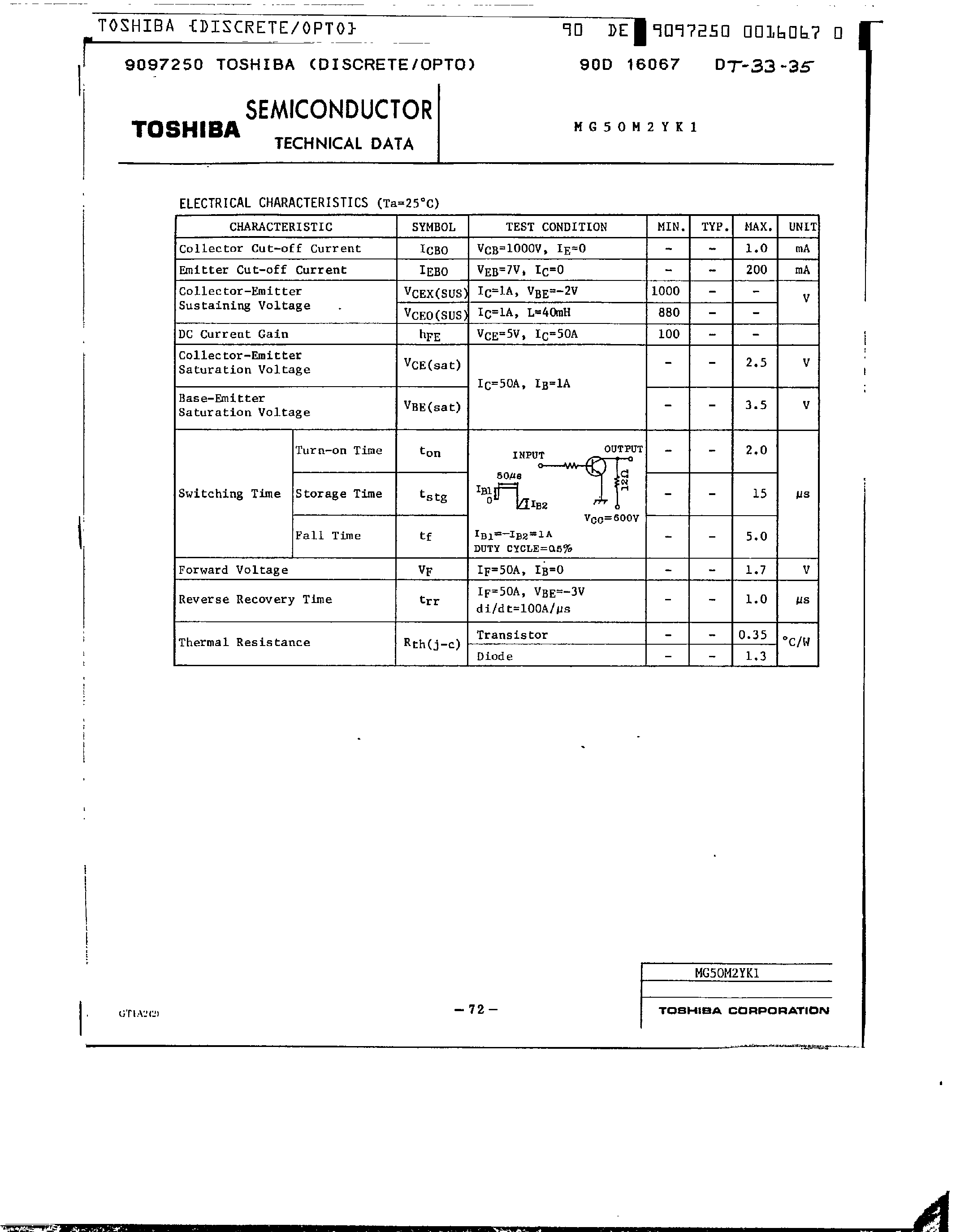 Datasheet MG50M2YK1 - Silicon NPN Triple Diffused Type(High Power Switching / Motor Control Applications) page 2