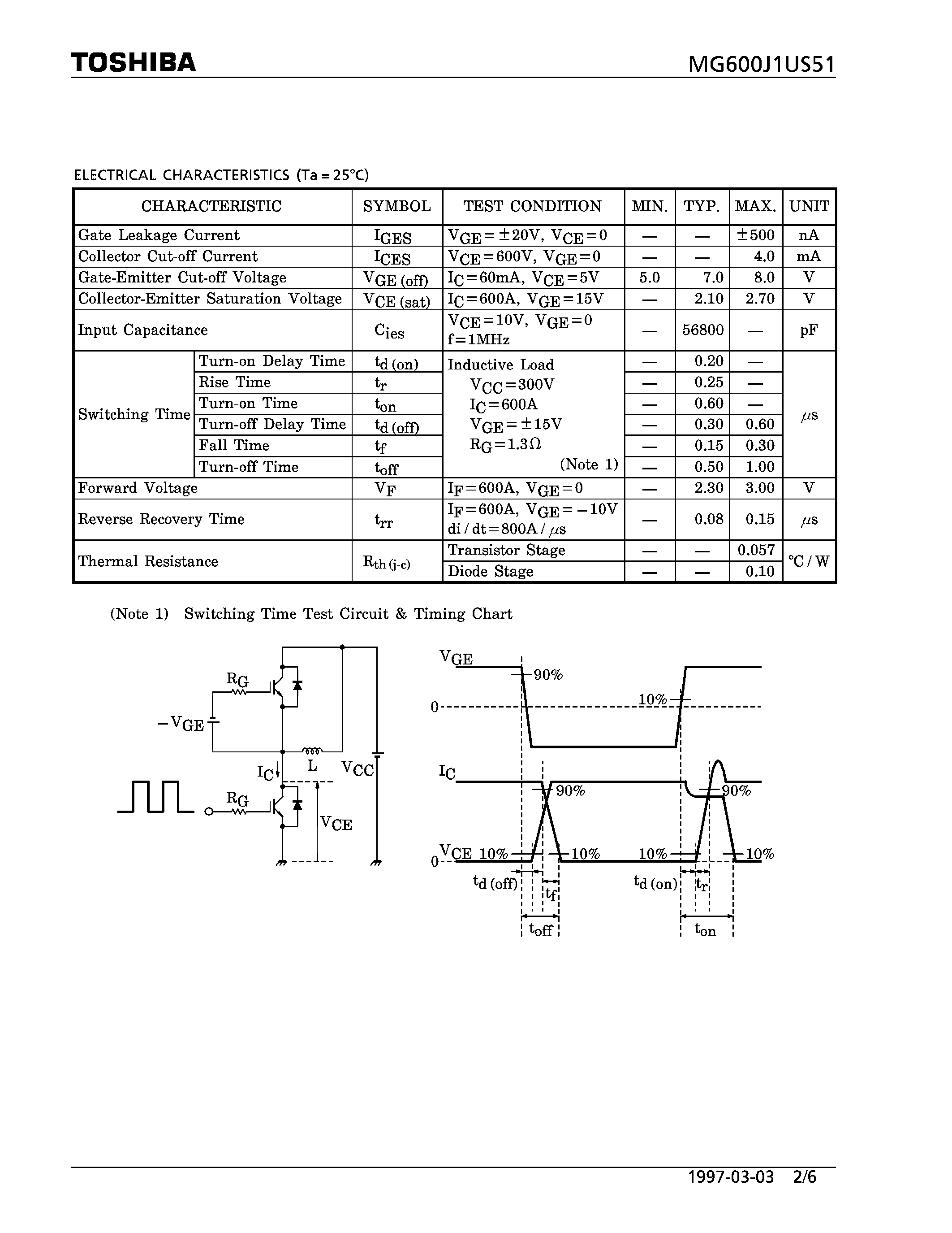 Datasheet MG600J1US51 - N CHANNEL IGBT (HIGH POWER SWITCHING / MOTOR CONTROL APPLICATIONS) page 2