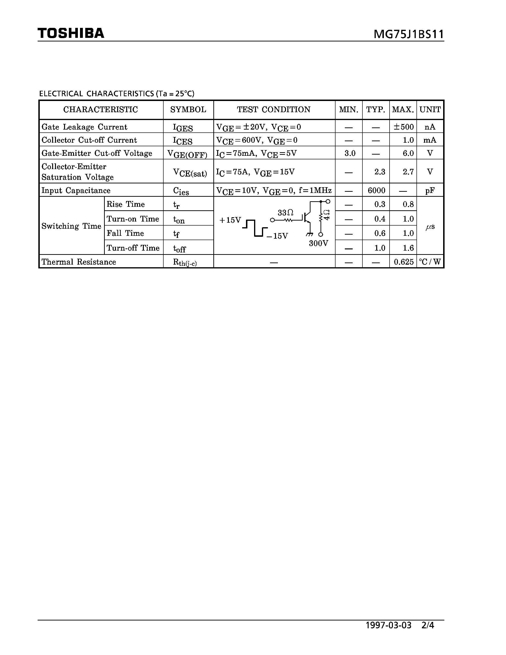 Datasheet MG75J1BS11 - N CHANNEL IGBT (HIGH POWER SWITCHING / MOTOR CONTROL APPLICATIONS) page 2