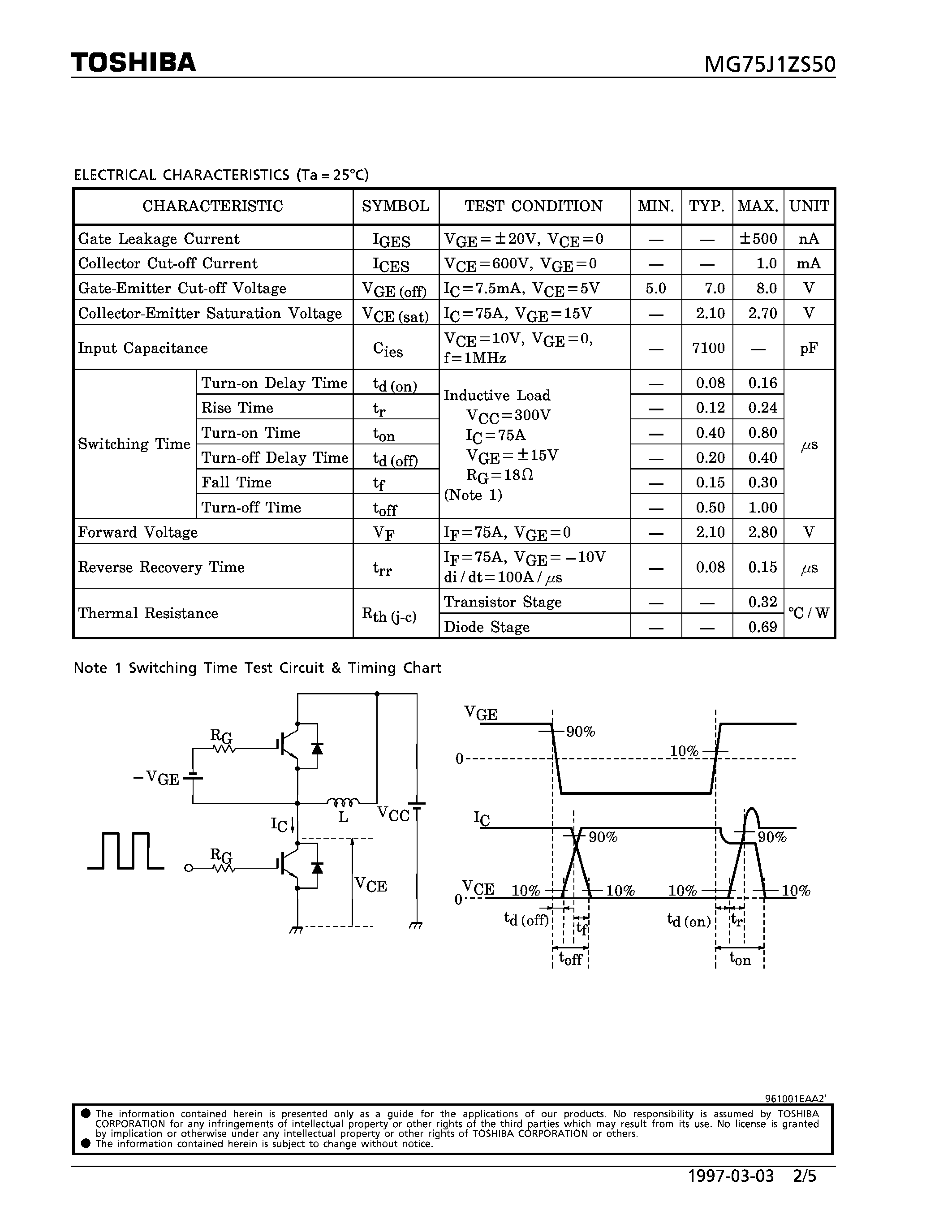 Datasheet MG75J1ZS50 - N CHANNEL IGBT (HIGH POWER SWITCHING / MOTOR CONTROL APPLICATIONS) page 2