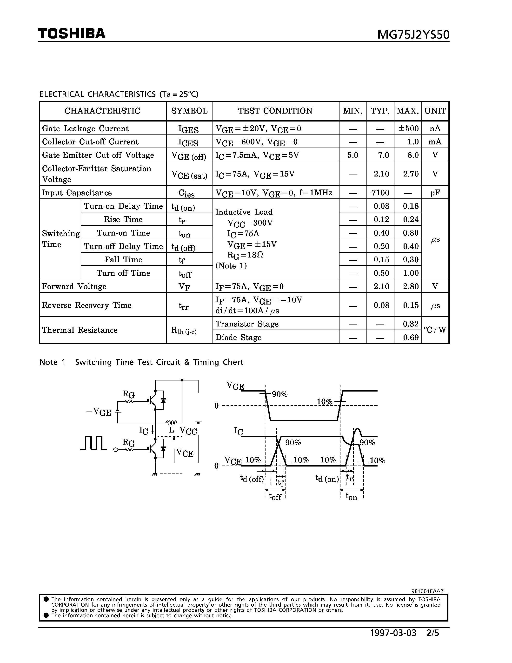 Datasheet MG75J2YS50 - N CHANNEL IGBT (HIGH POWER SWITCHING / MOTOR CONTROL APPLICATIONS) page 2