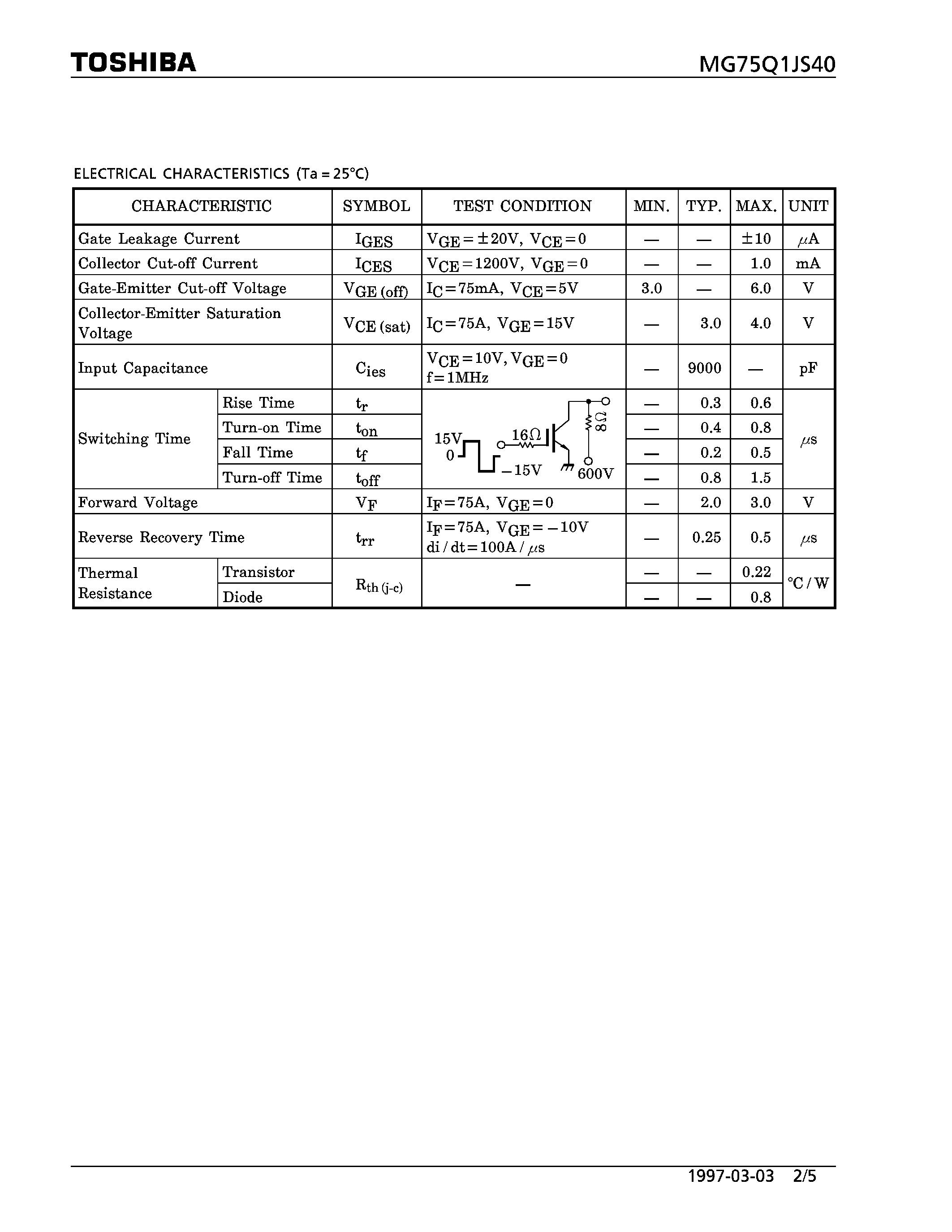 Datasheet MG75Q1JS40 - N CHANNEL IGBT (HIGH POWER SWITCHING / CHOPPER APPLICATIONS) page 2