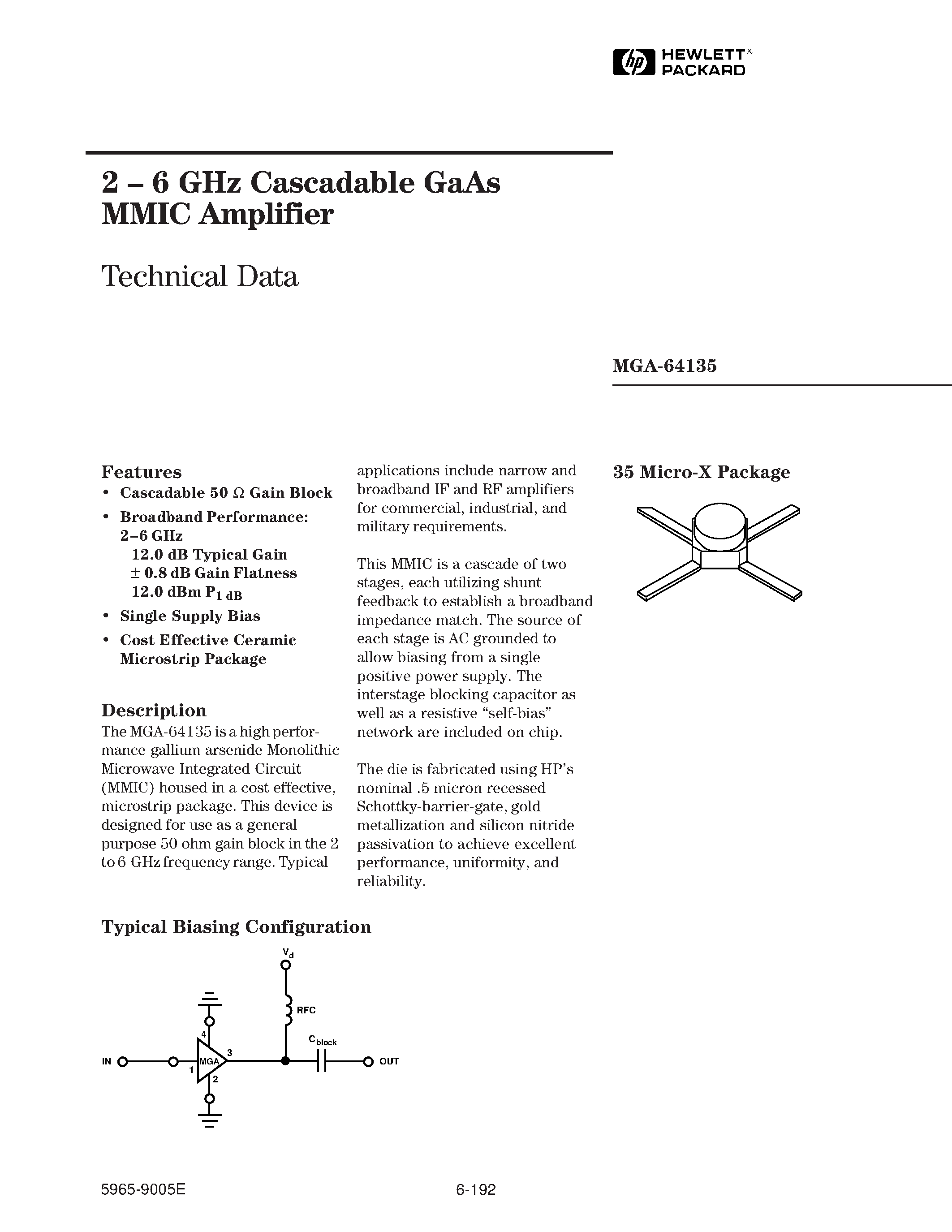 Datasheet MGA-64135 - 2 - 6 GHz Cascadable GaAs MMIC Amplifier page 1