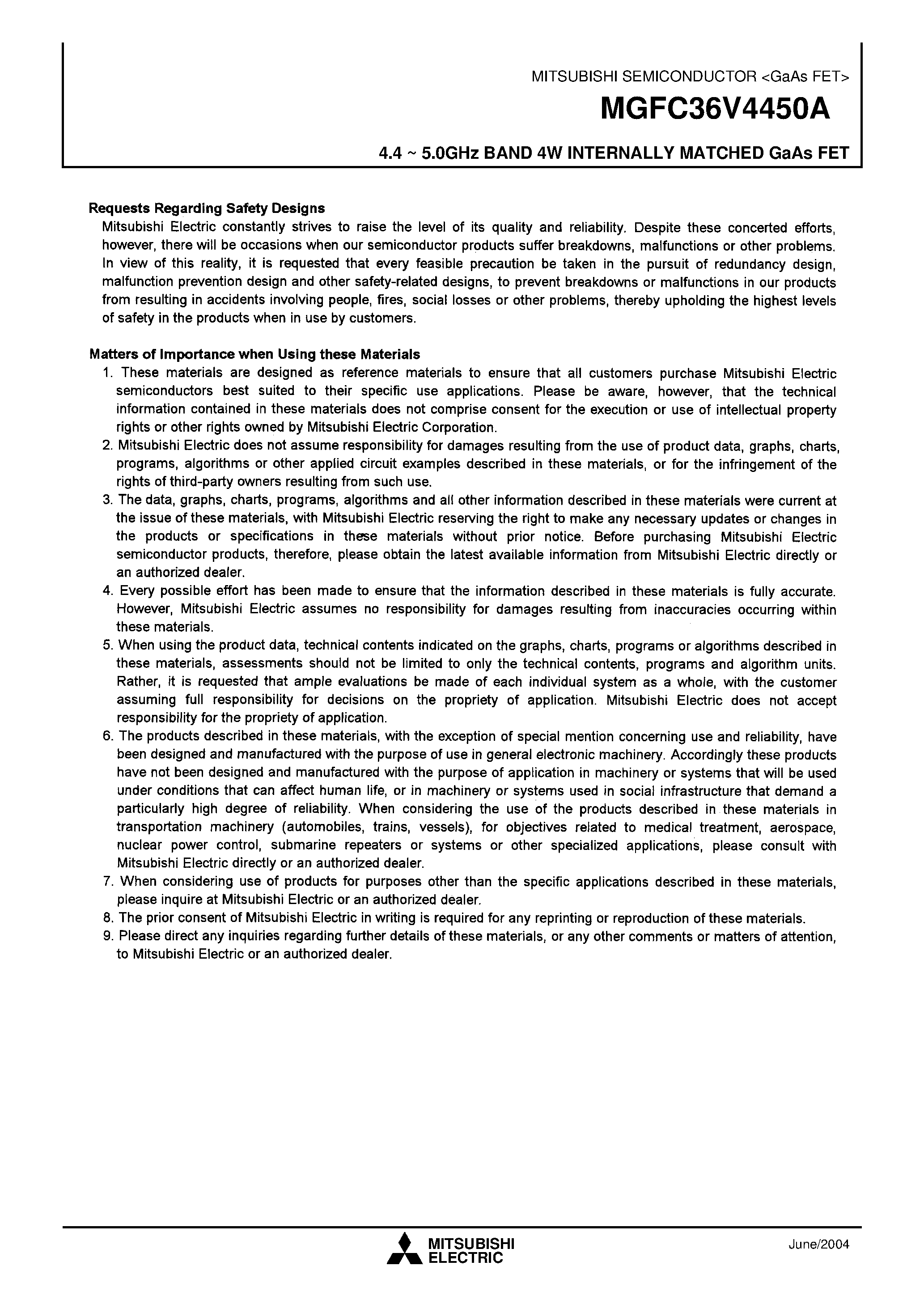 Datasheet MGFC36V4450A - 4.4 ~ 5.0GHz BAND 4W INTERNALLY MATCHED GaAs FET page 2