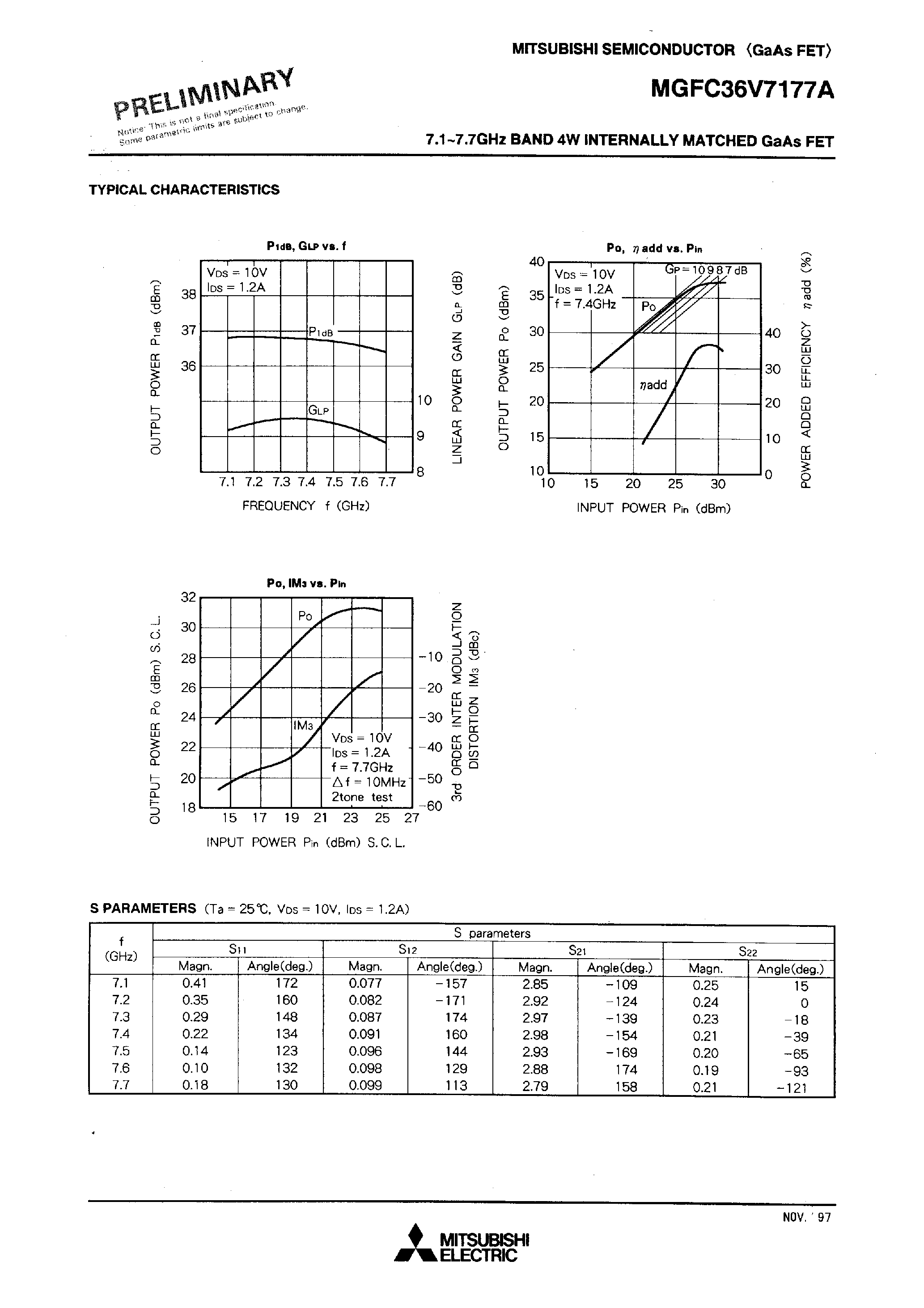 Datasheet MGFC36V7177A - 7.1 - 7.7GHz BAND 4W INTERNALLY MATCHED GaAs FET page 2