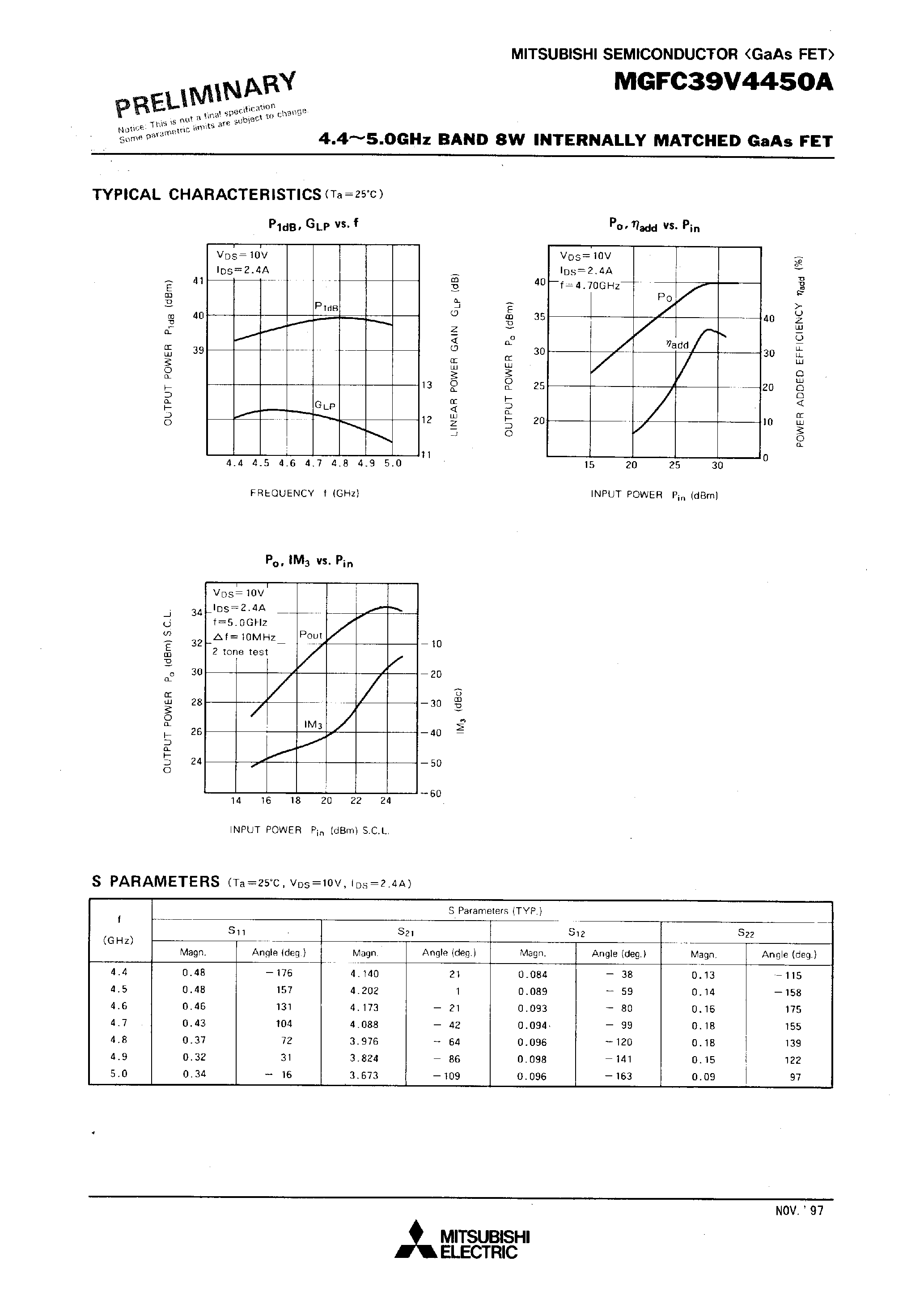 Datasheet MGFC39V4450A - 4.4 - 5.0GHz BAND 8W INTERNALLY MATCHED GaAs FET page 2