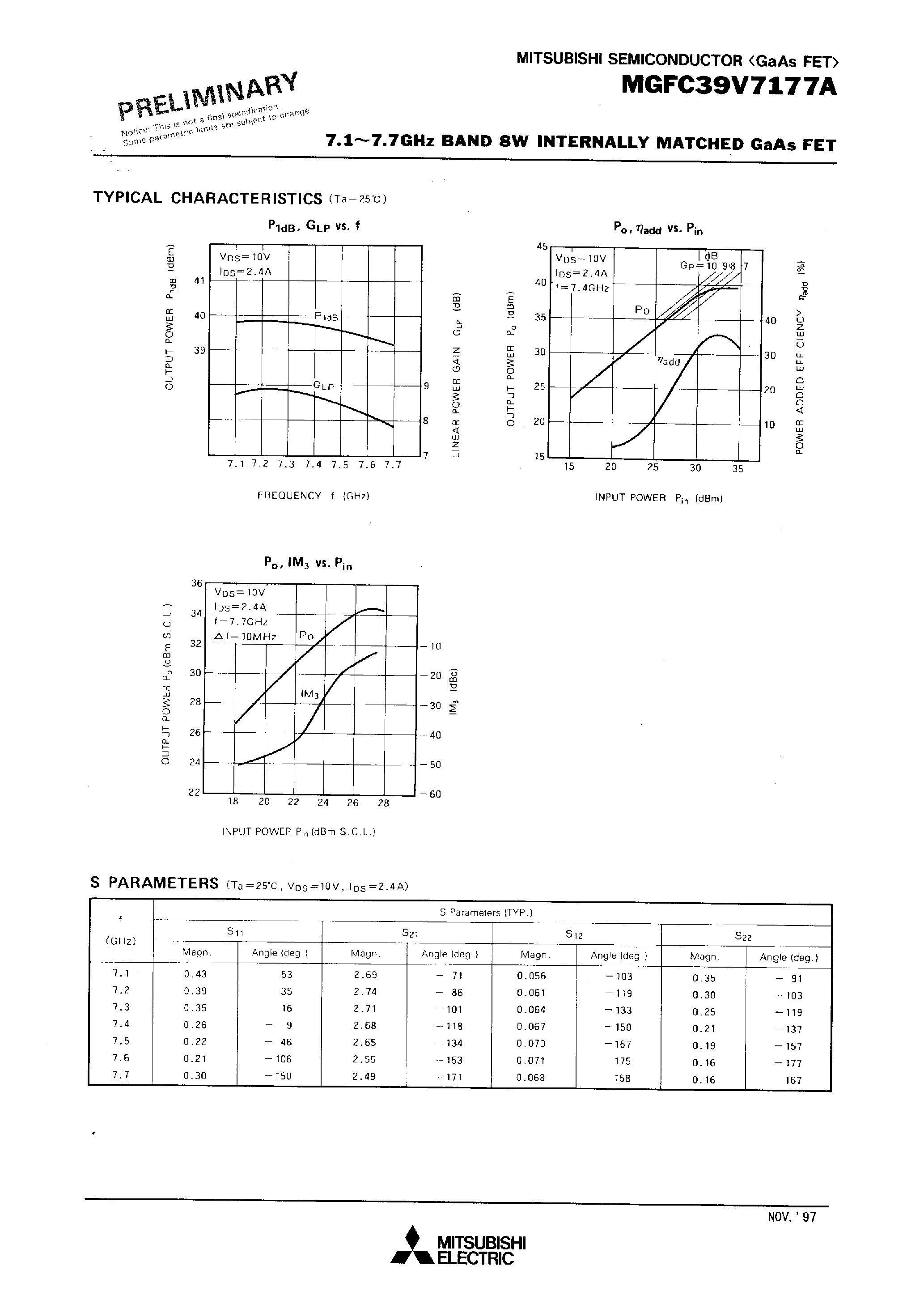 Datasheet MGFC39V7177A - 7.1 - 7.7GHz BAND 8W INTERNALLY MATCHED GaAs FET page 2