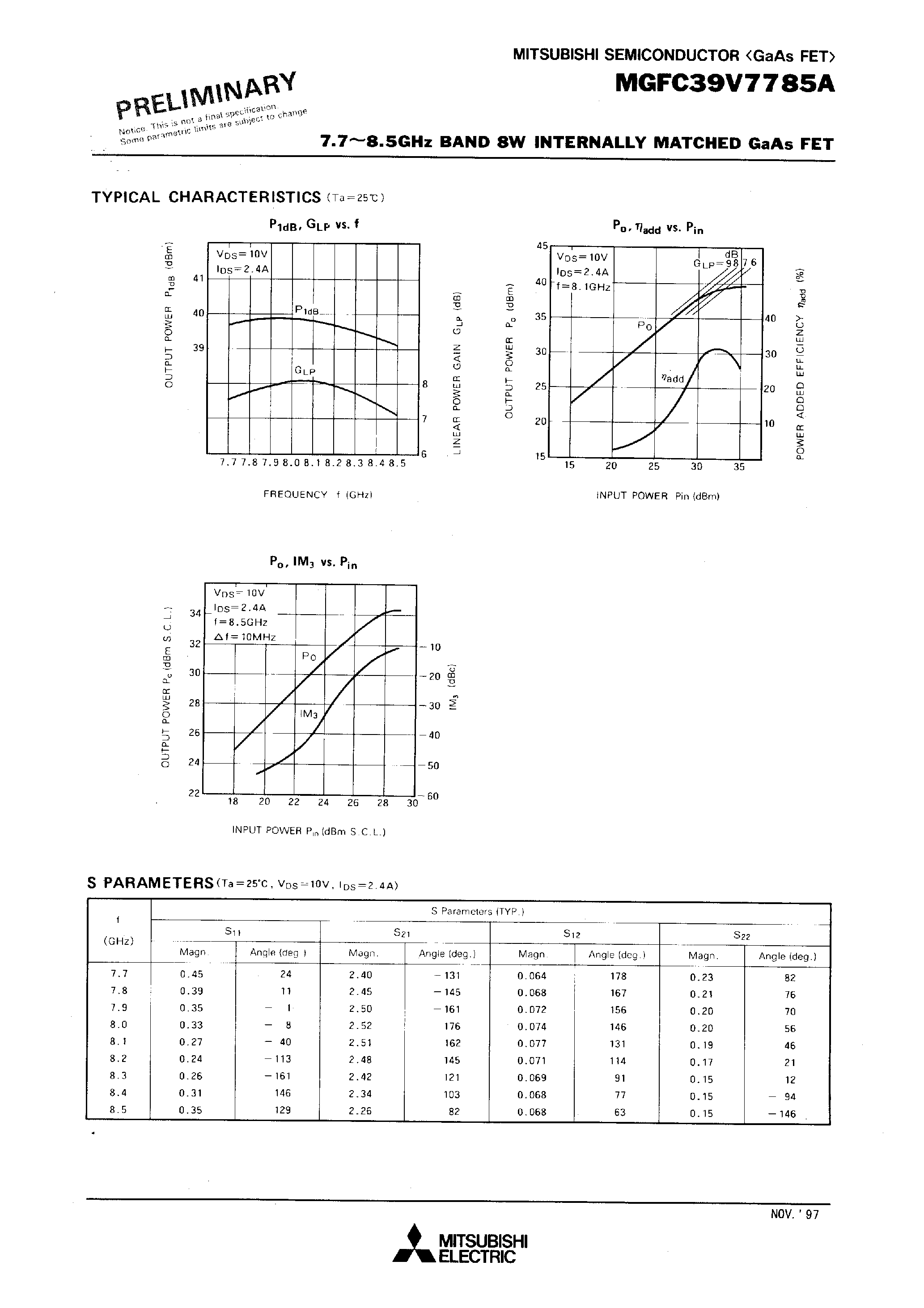 Datasheet MGFC39V7785A - 7.7 - 8.5GHz BAND 8W INTERNALLY MATCHED GaAs FET page 2