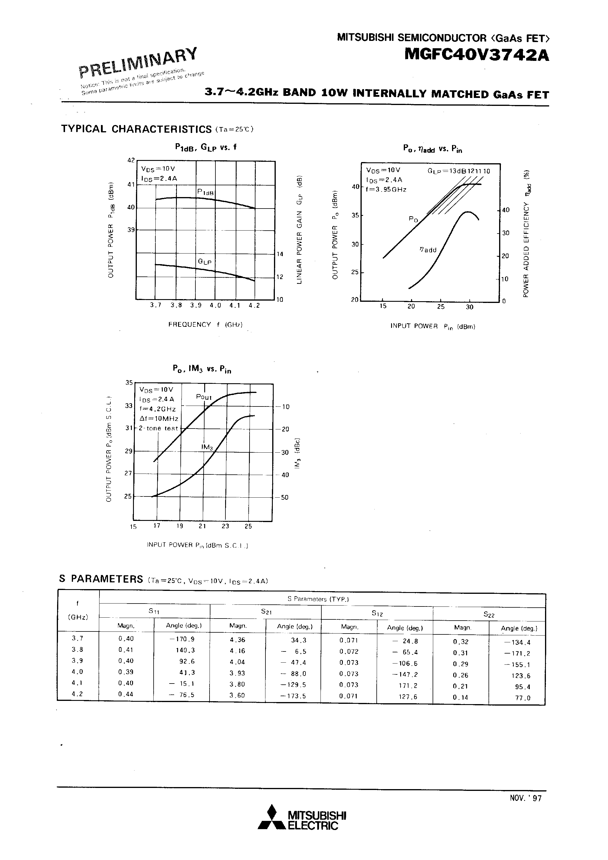 Даташит MGFC40V3742A - 3.7 - 4.2GHz BAND 10W INTERNALLY MATCHED GaAs FET страница 2