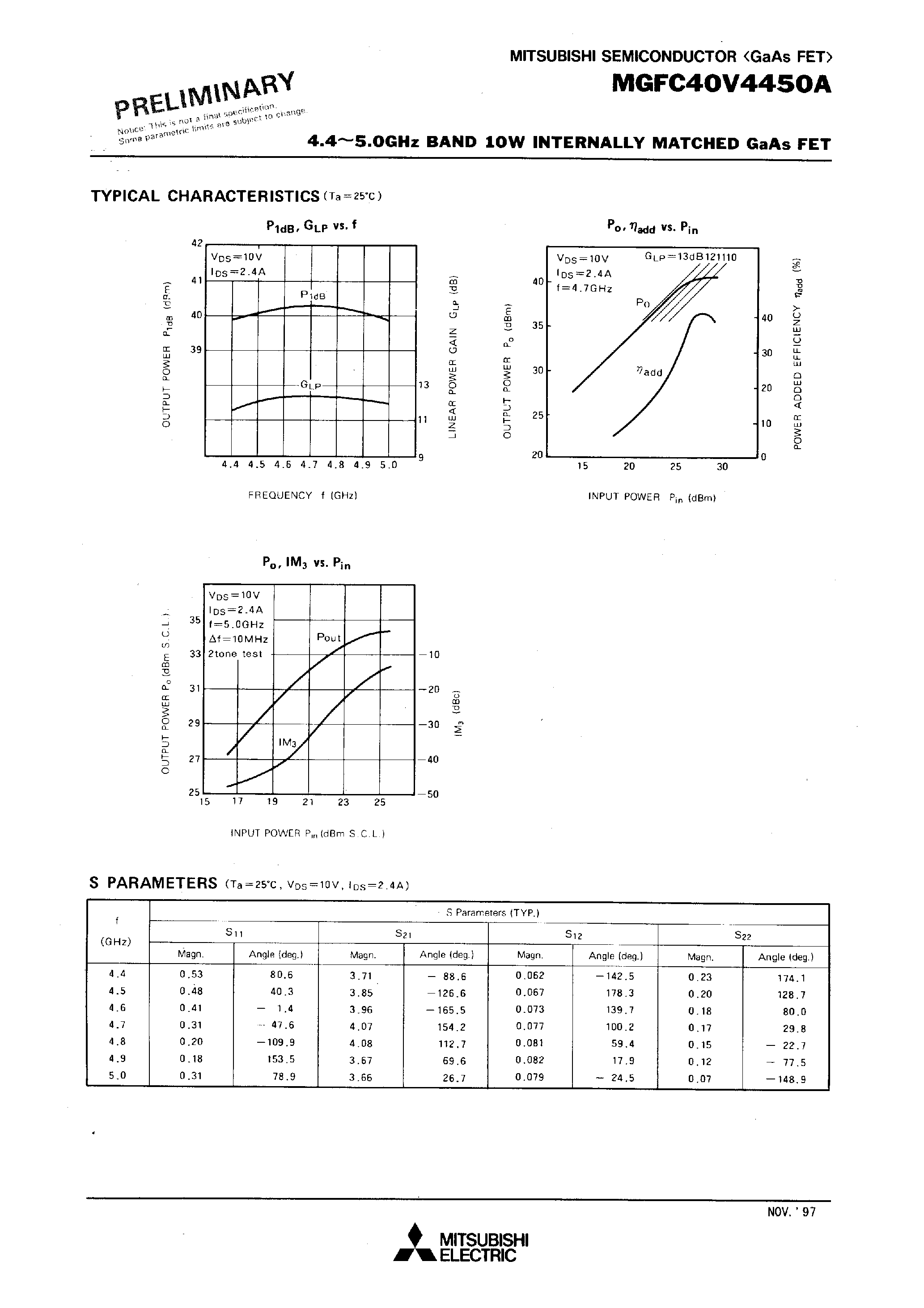 Datasheet MGFC40V4450A - 4.4 - 5.0GHz BAND 10W INTERNALLY MATCHED GaAs FET page 2