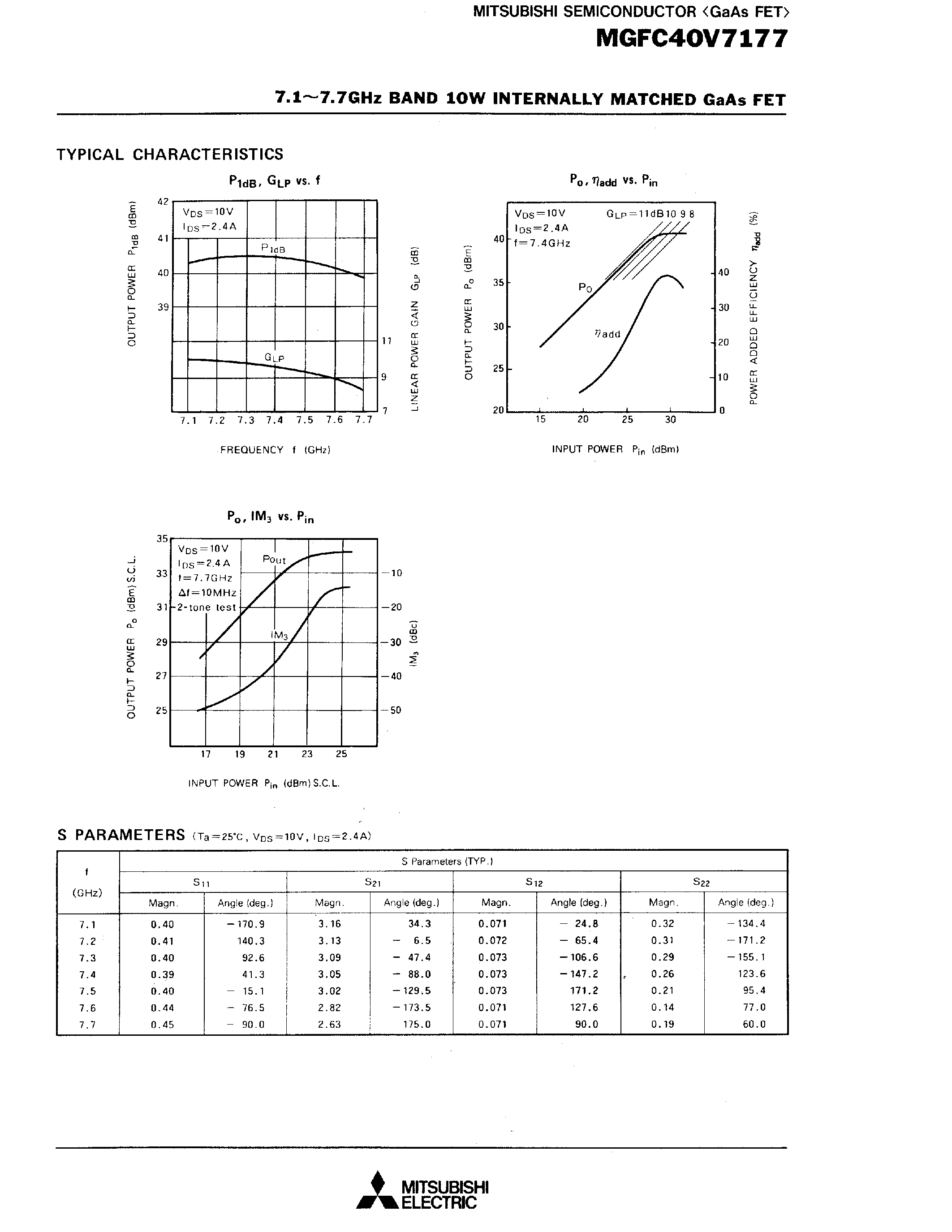 Datasheet MGFC40V7177 - 7.1 - 7.7GHz BAND 10W INTERNALLY MATCHED GaAs FET page 2