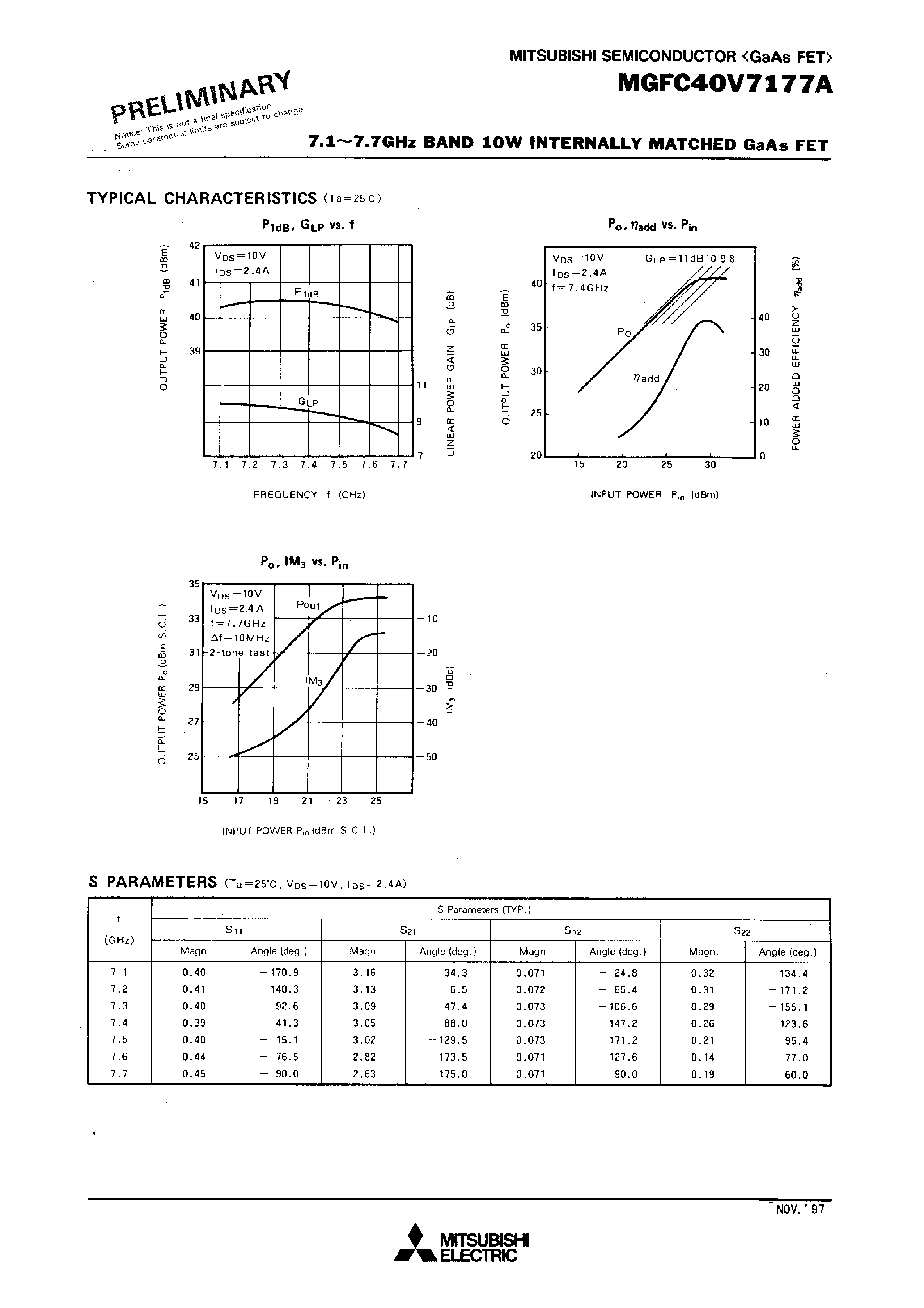 Datasheet MGFC40V7177A - 7.1 - 7.7GHz BAND 10W INTERNALLY MATCHED GaAs FET page 2