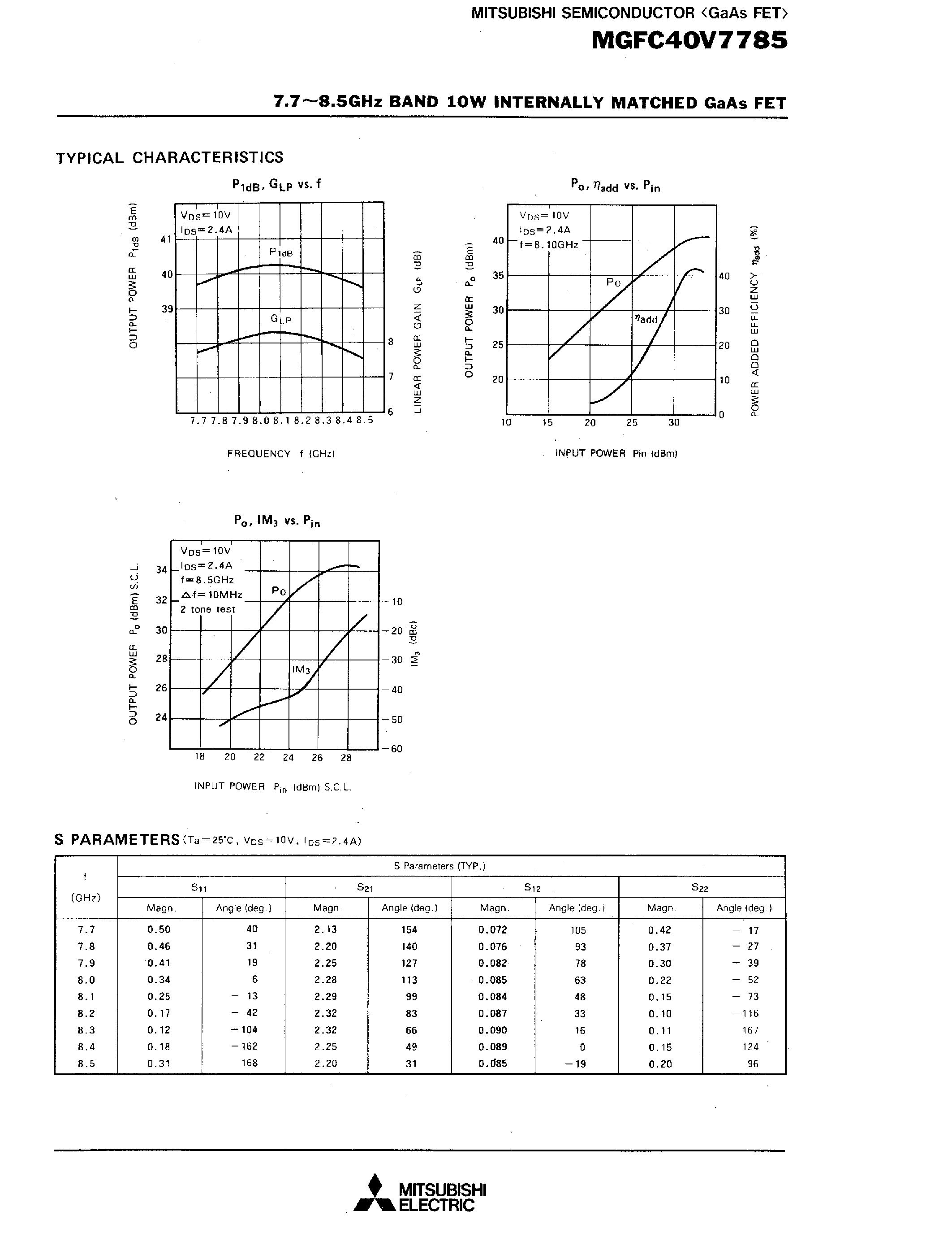 Datasheet MGFC40V7785 - 7.7 - 8.5GHz BAND 10W INTERNALLY MATCHED GaAs FET page 2