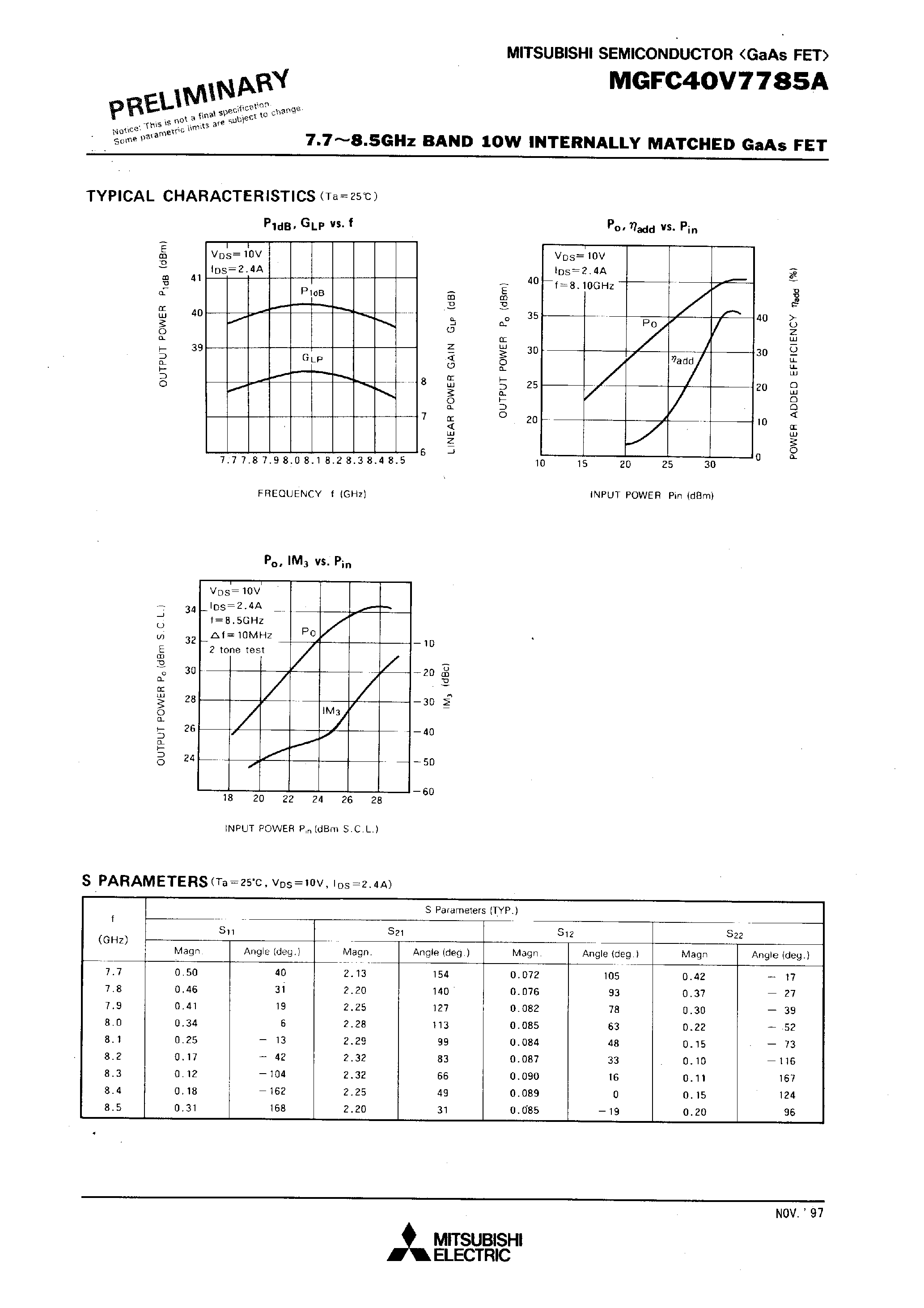 Datasheet MGFC40V7785A - 7.7 - 8.5GHz BAND 10W INTERNALLY MATCHED GaAs FET page 2
