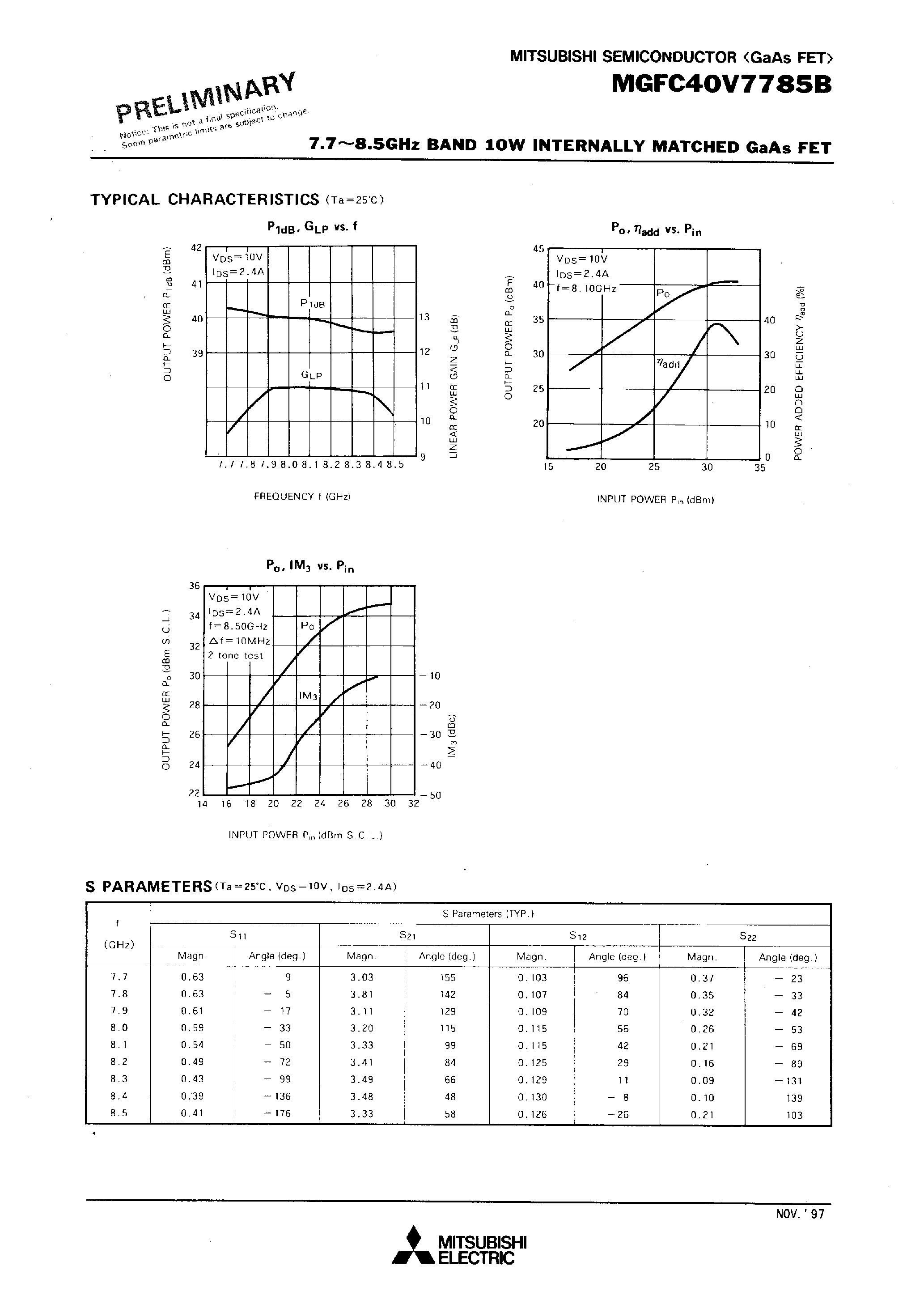 Datasheet MGFC40V7785B - 7.7 - 8.5GHz BAND 10W INTERNALLY MATCHED GaAs FET page 2