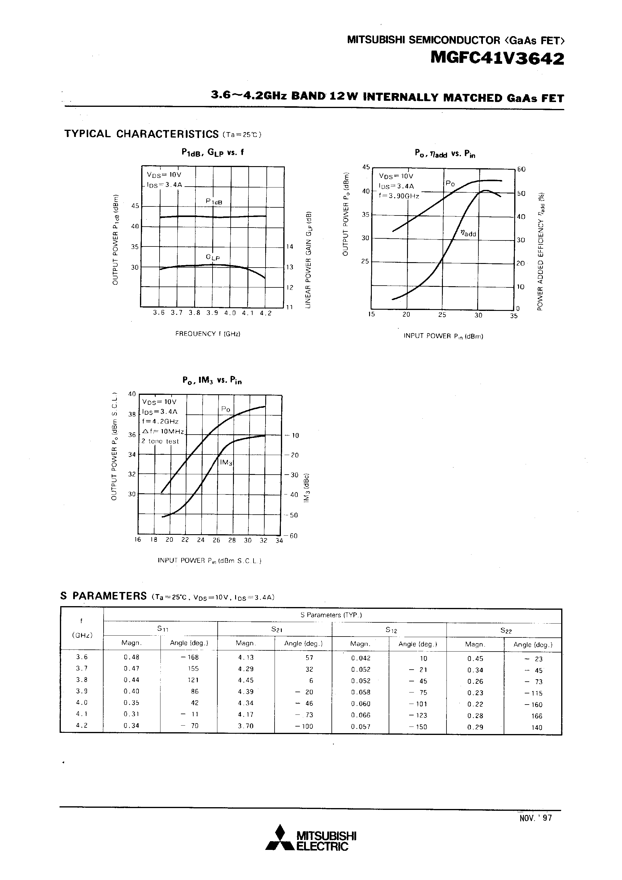 Datasheet MGFC41V3642 - 3.6 - 4.2GHz BAND 12W INTERNALLY MATCHED GaAs FET page 2