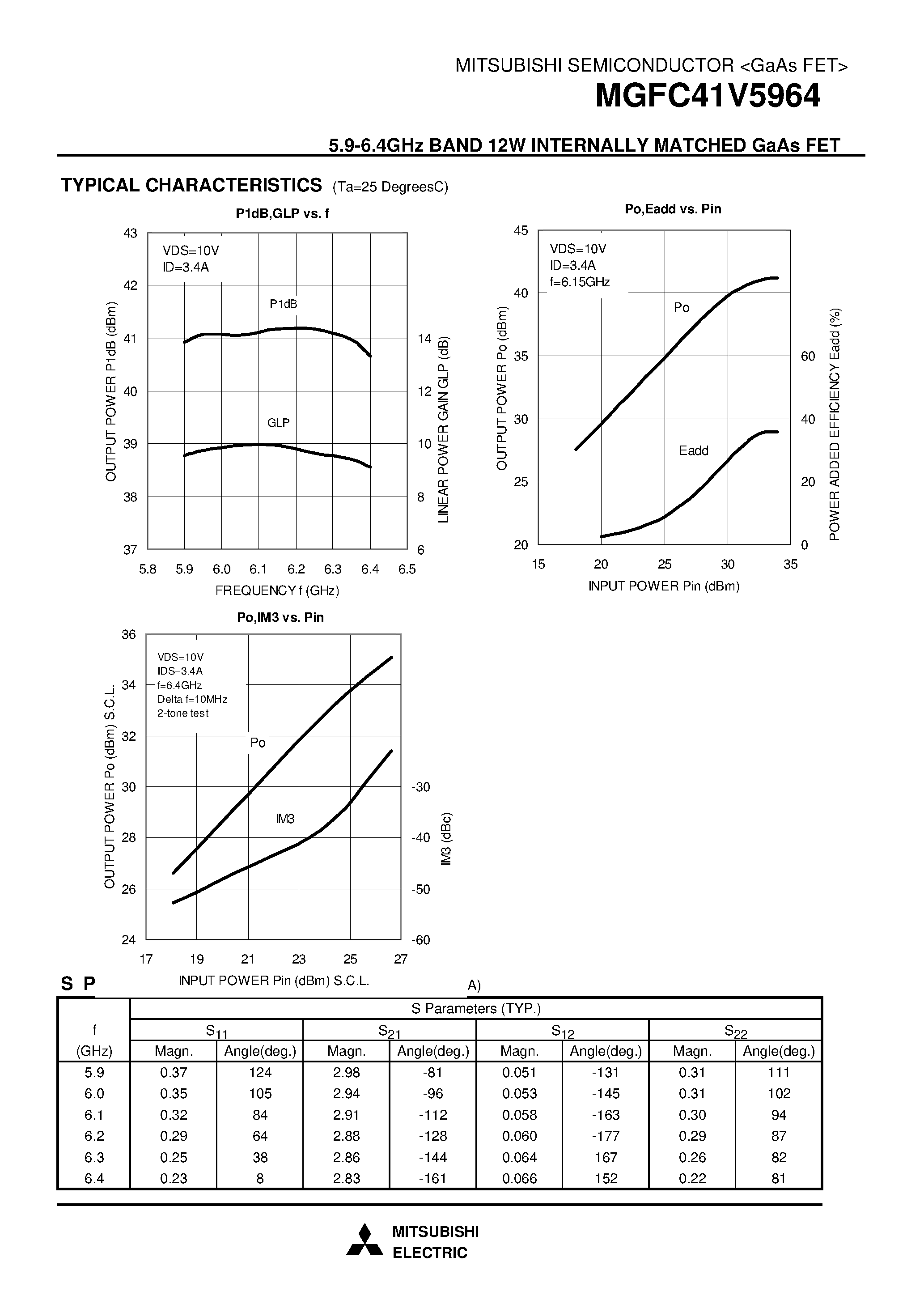 Datasheet MGFC41V5964 - 5.9 - 6.4GHz BAND 12W INTERNALLY MATCHED GaAs FET page 2