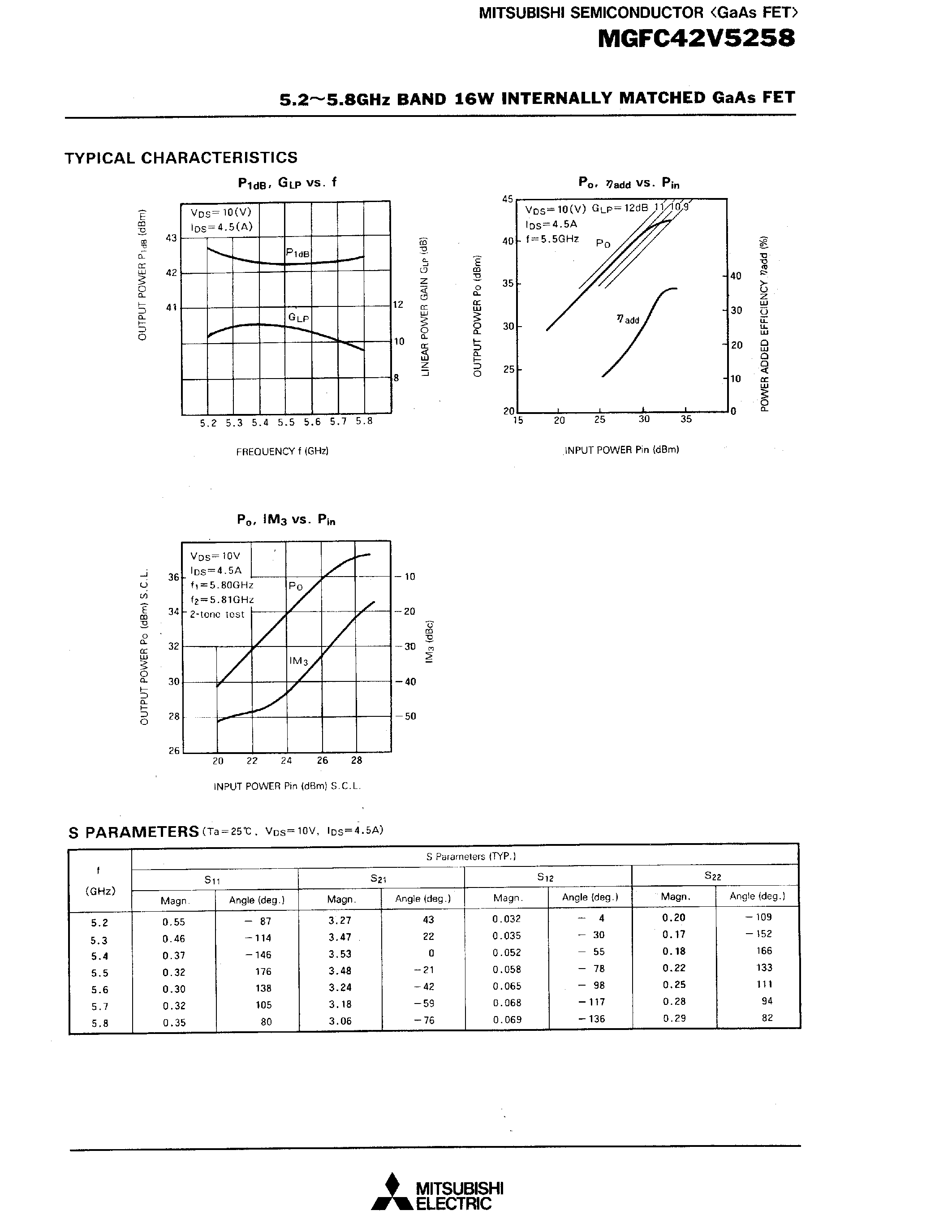 Datasheet MGFC42V5258 - 5.2 - 5.8GHz BAND 16W INTERNALLY MATCHED GaAs FET page 2