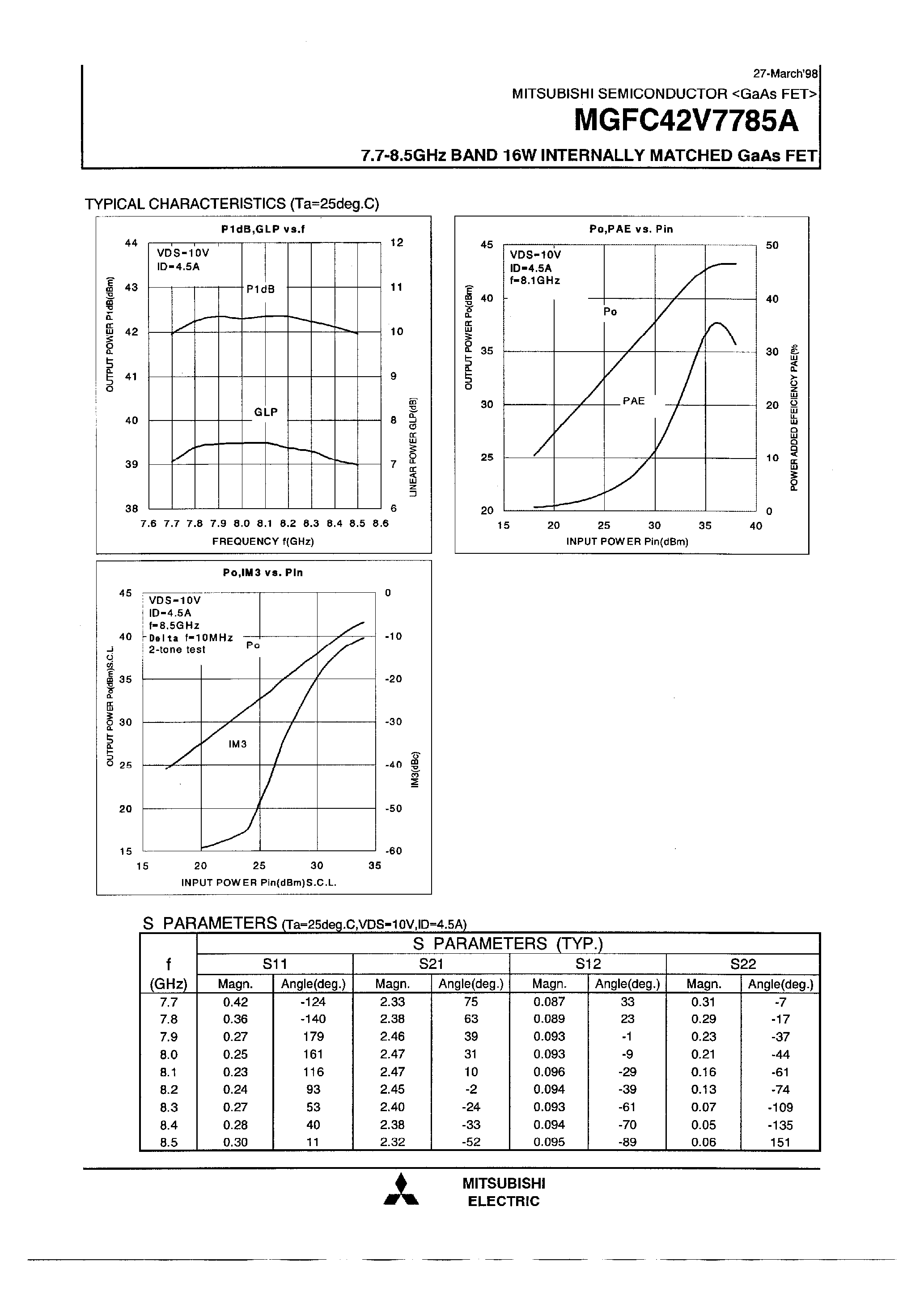 Datasheet MGFC42V7785A - 7.7- 8.5GHz BAND 16W INTERNALLY MATCHED GaAs FET page 2