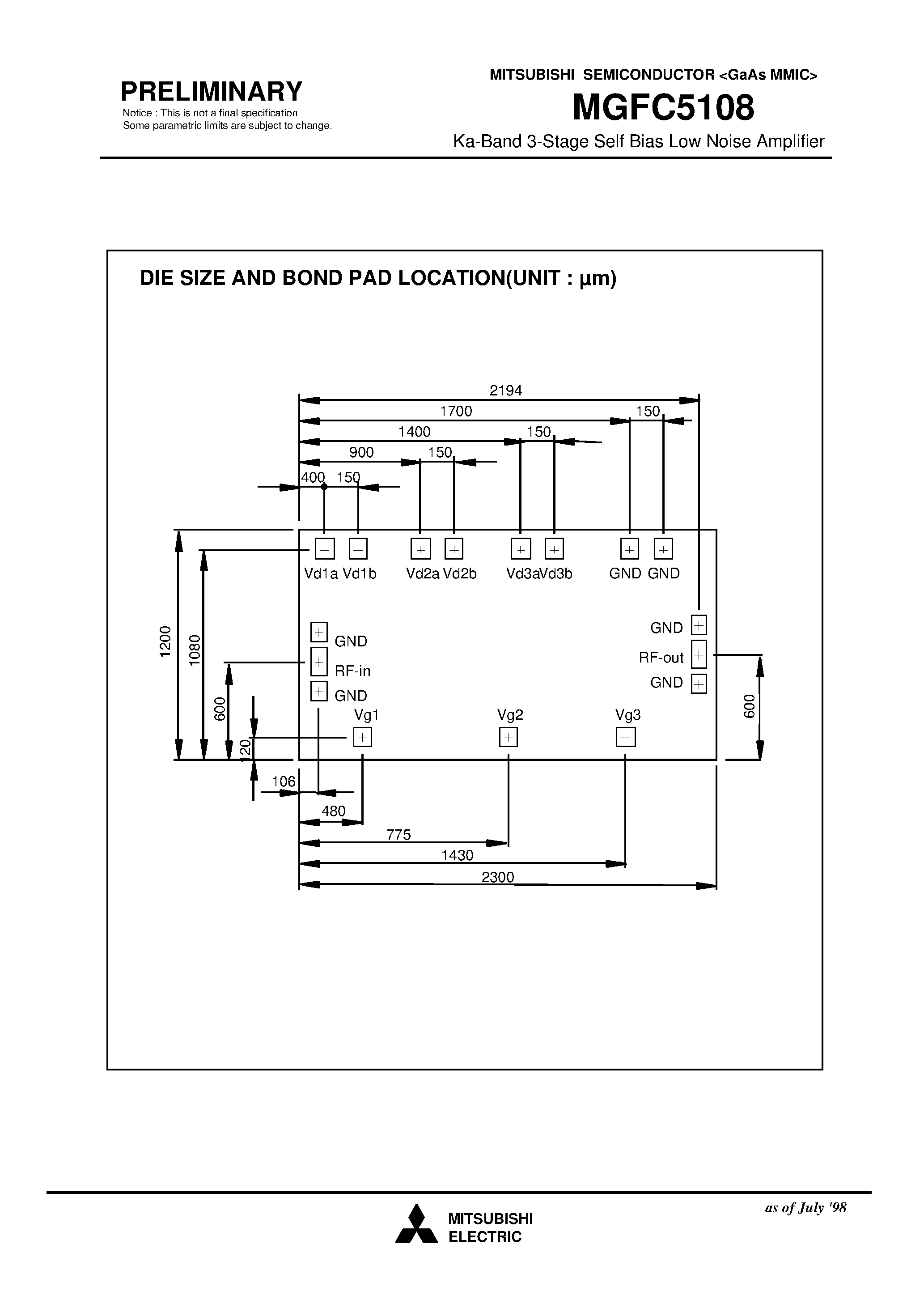 Datasheet MGFC5108 - Ka-Band 3-Stage Self Bias Low Noise Amplifier page 2