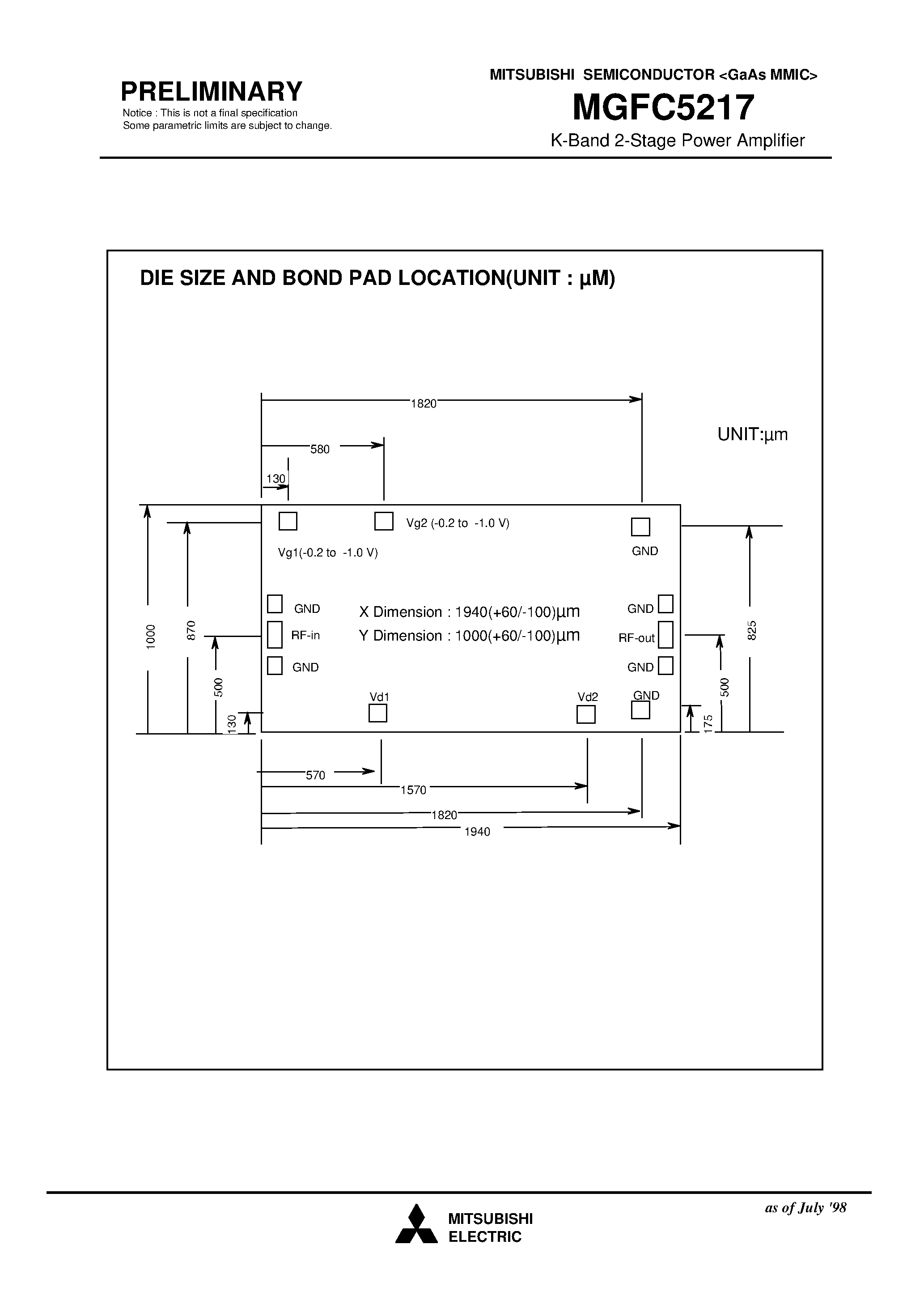 Даташит на микросхему MGFC5217 страница 2 Даташит MGFC5217 - K-Band 2-Stage Power Amplifier страница 2