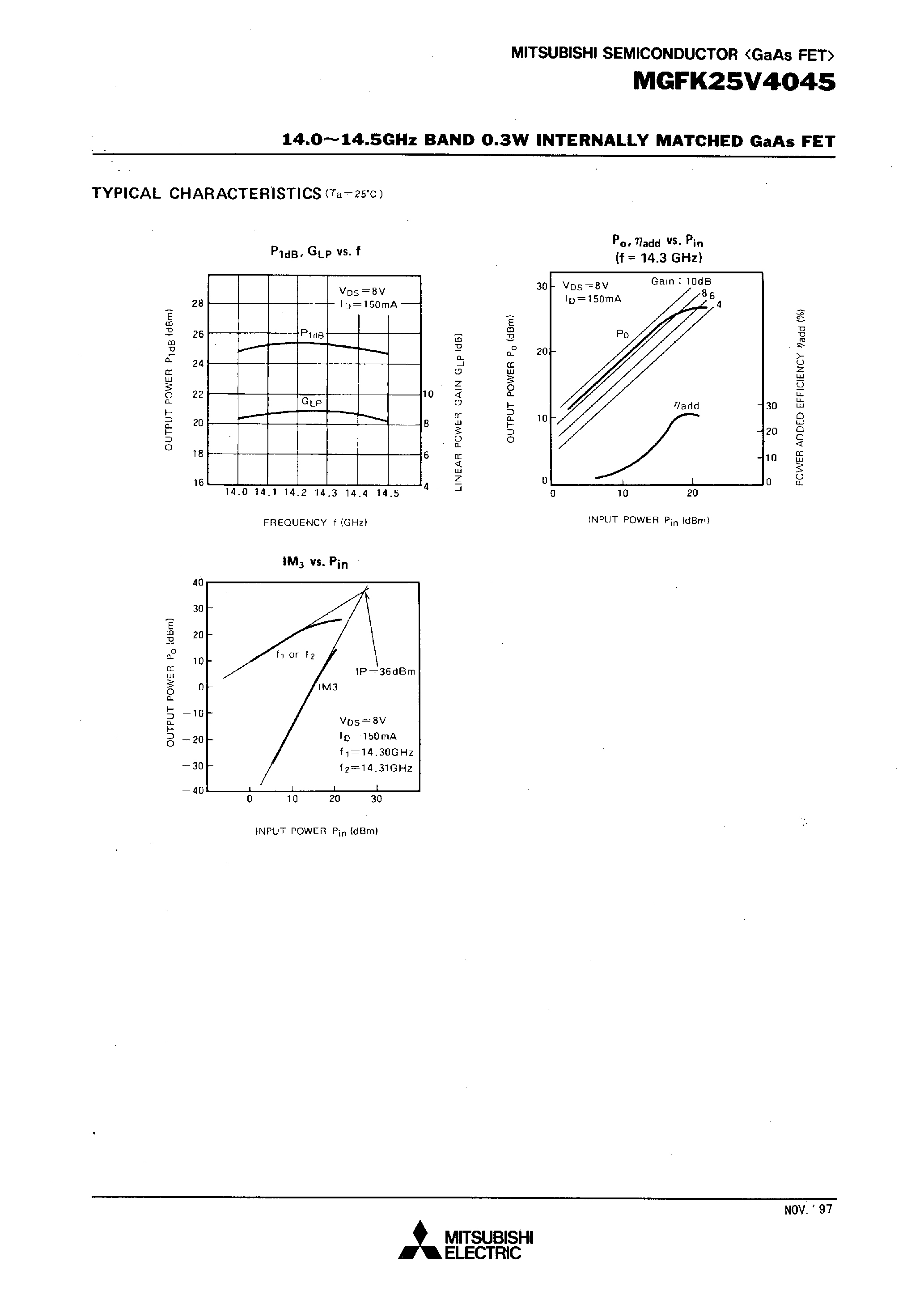 Datasheet MGFK25V4045 - 14.0-14.5GHz BAND 0.3W INTERNALLY MATCHED GaAs FET page 2