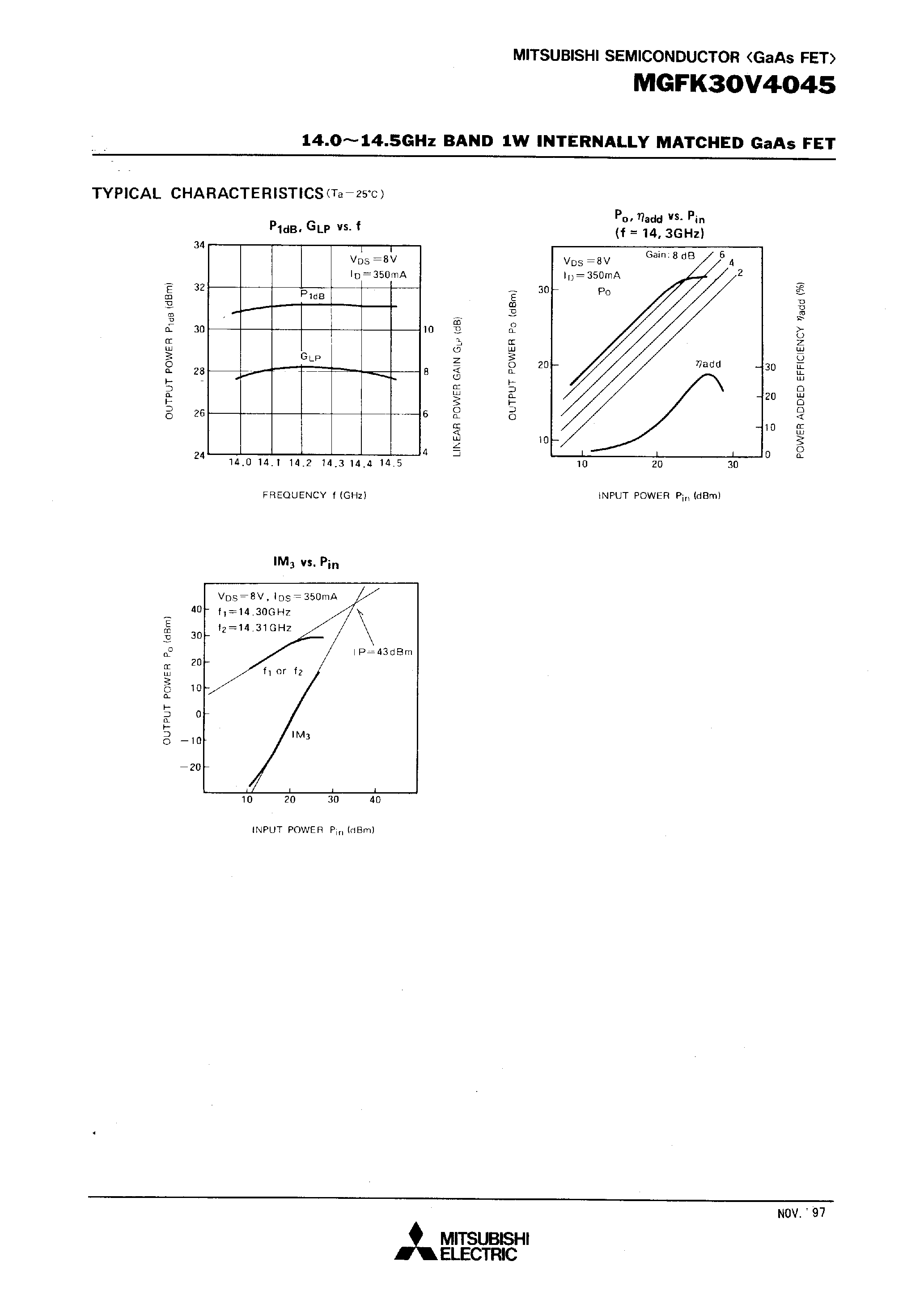 Datasheet MGFK30V4045 - 14.0-14.5GHz BAND 1W INTERNALLY MATCHED GaAs FET page 2