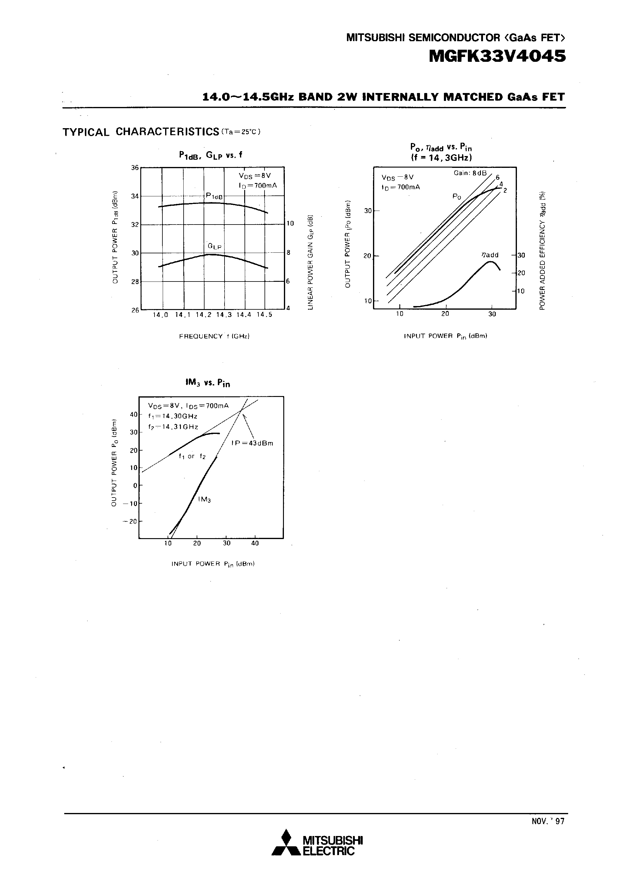Datasheet MGFK33V4045 - 14.0-14.5GHz BAND 2W INTERNALLY MATCHED GaAs FET page 2
